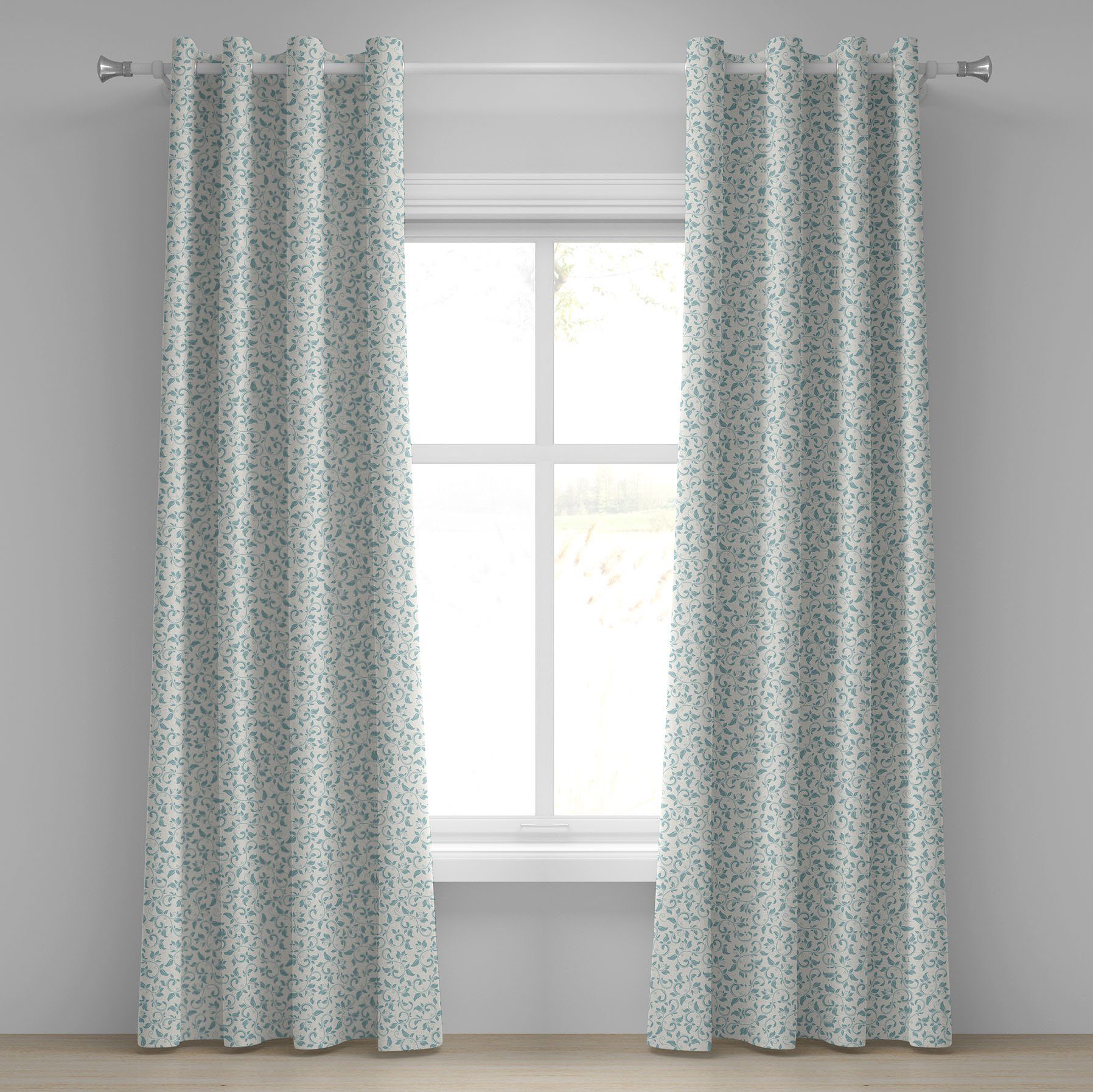 Gardine Dekorative 2-Panel-Fenstervorhänge für Schlafzimmer Elfenbein Blau Wohnzimmer, Abakuhaus, Victorian Blume und