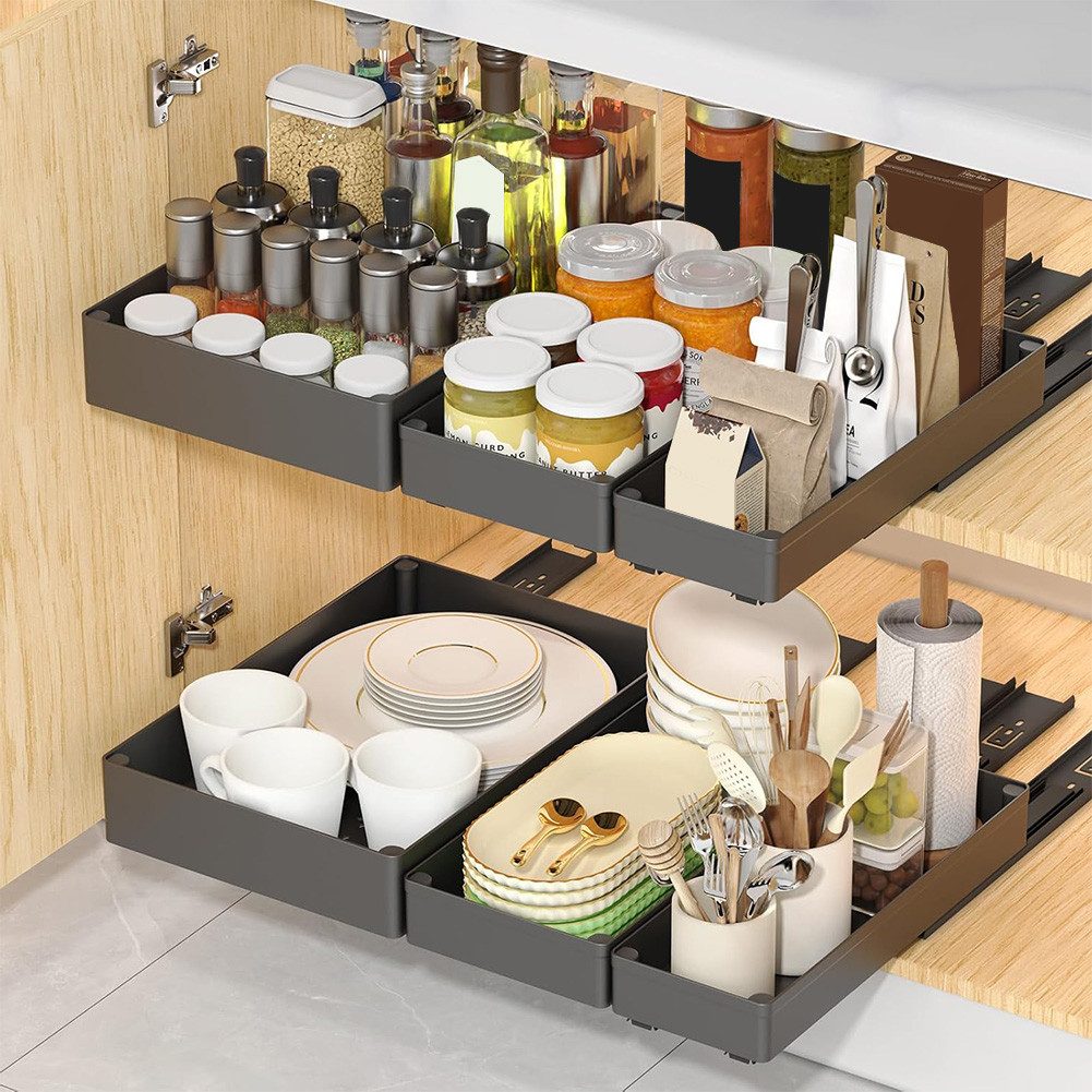 GarveeMore Küchenorganizer-Set 1/3pc Küche Ausziehschrank Organizer, ausziehbare Schubladen, (1-tlg), Unter der Spüle Organizer, Roll Out Regale für Küche Schrä – Bild 5 von 5