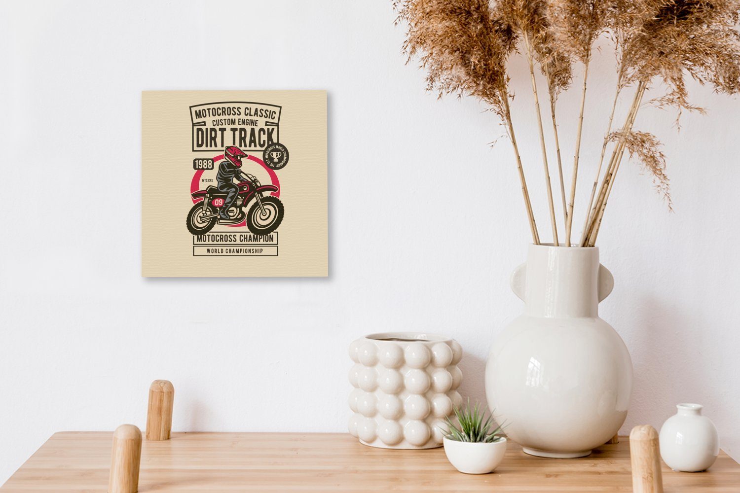 OneMillionCanvasses® Leinwandbild Motocross - Zeichnung Leinwand für Bilder Wohnzimmer St), - Retro, (1 Schlafzimmer