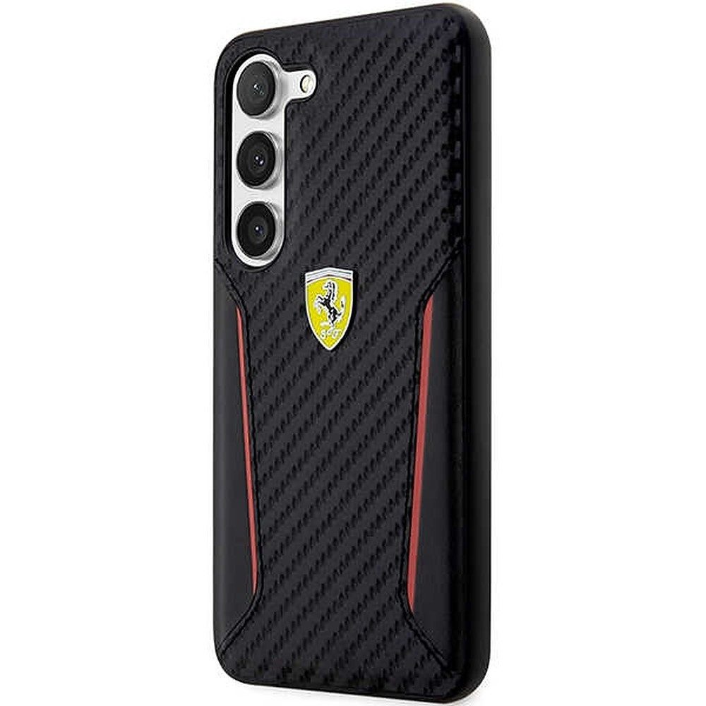 Ferrari Handyhülle Carbon Hartschale, Carbonfaser, rote Kontrastkanten, Ferrari-Metalllogo