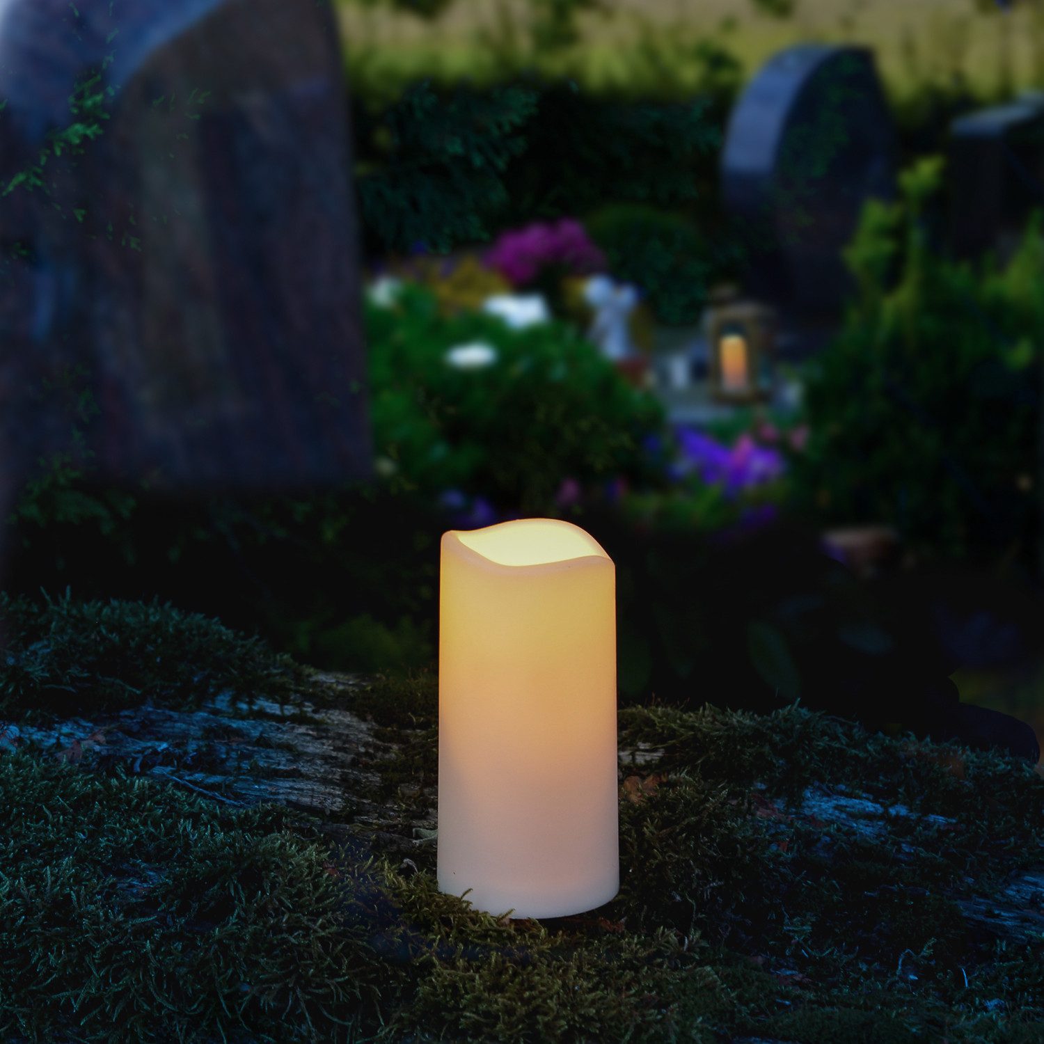 MARELIDA LED-Kerze Grabkerze Mini Stumpenkerze H: 10cm D: 5cm Timer Sensor bis 750h weiß, LED Classic, gelb – Bild 5 von 5