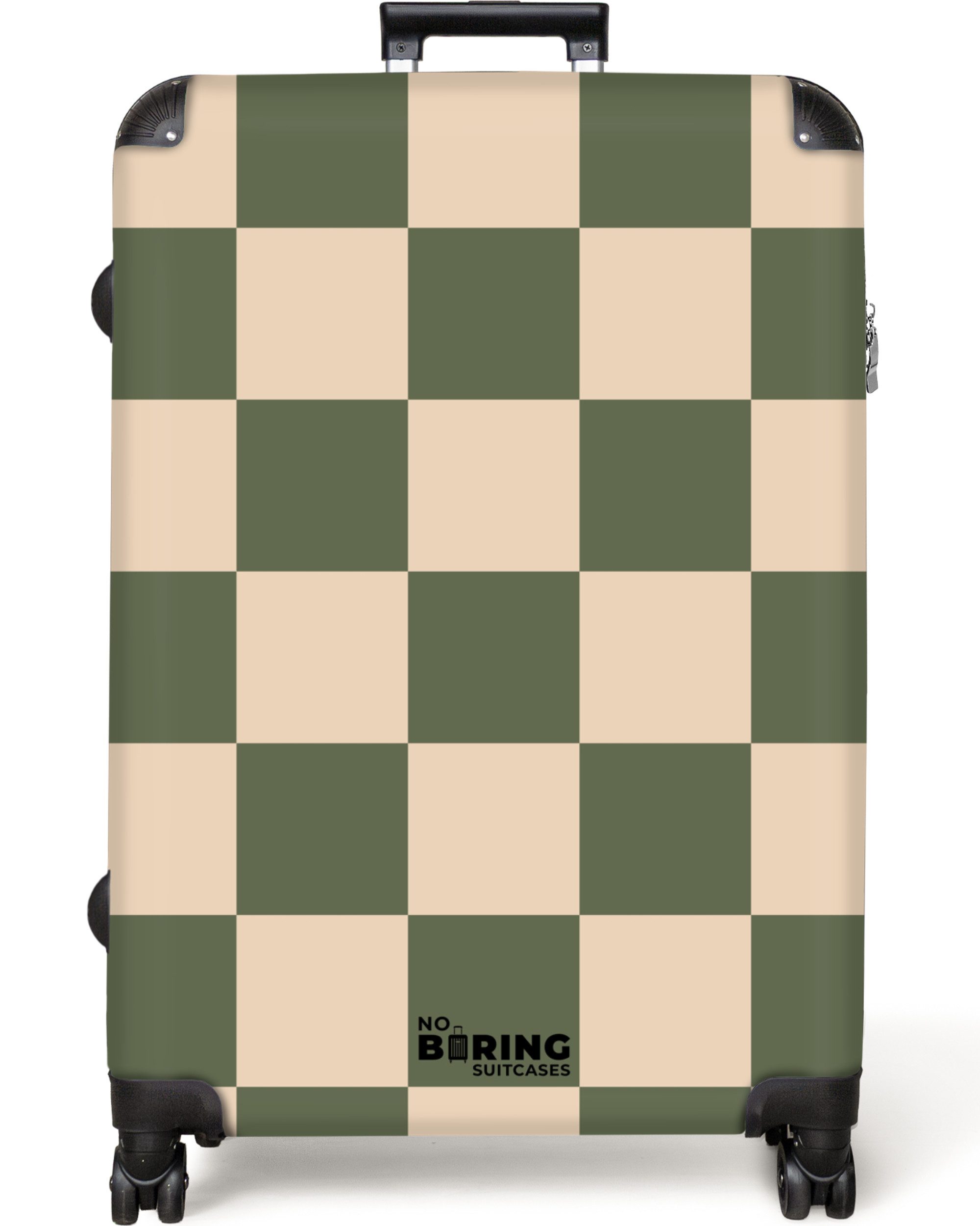 NoBoringSuitcases.com© Hartschalen-Trolley Grün mit beigem Schachbrettmuste günstig online kaufen