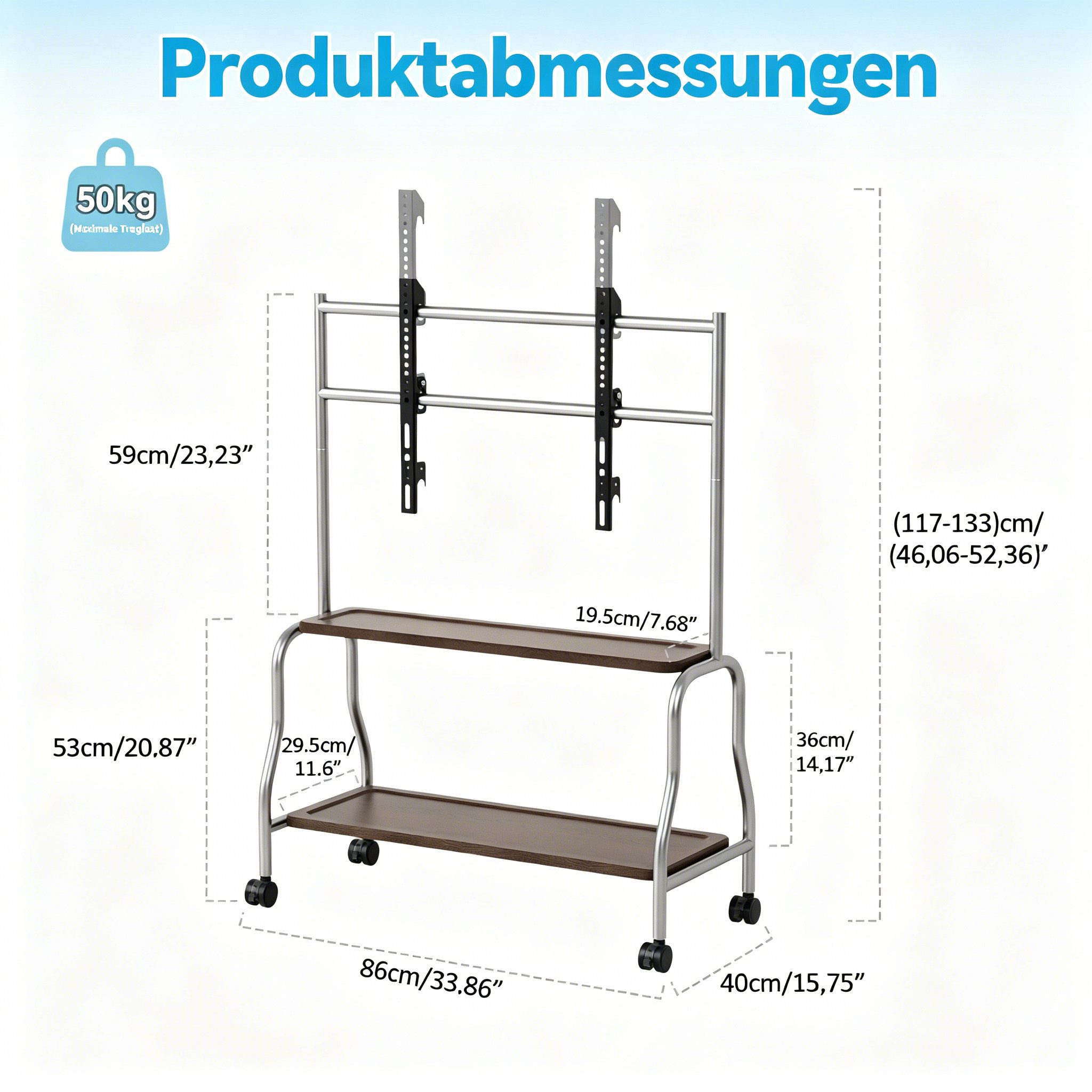 Rutaqian TV-Ständer Mobiler TV Ständer 32–75 Zoll, TV Rollwagen mit Rollen & Ablage, (bis 75 Zoll, Mobiler TV-Ständer – Geeignet für Wohnzimmer, Büros und Konfe – Bild 2 von 5