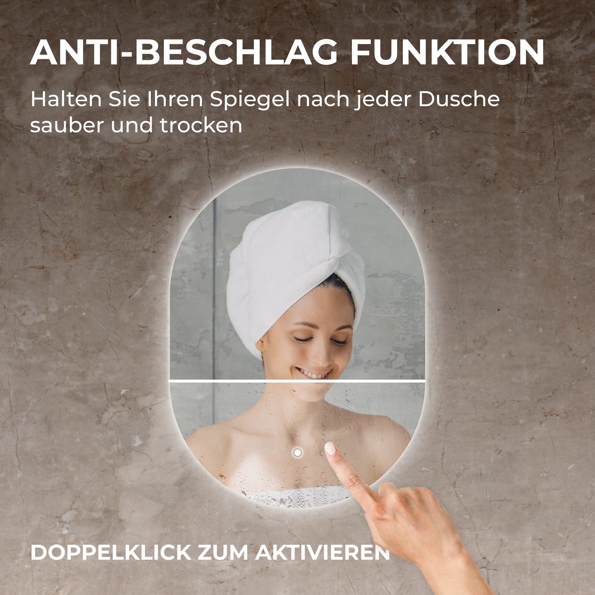 Bringer Badspiegel BRS302, Badezimmerspiegel mit Anti-Beschlag und Speicherfunktion