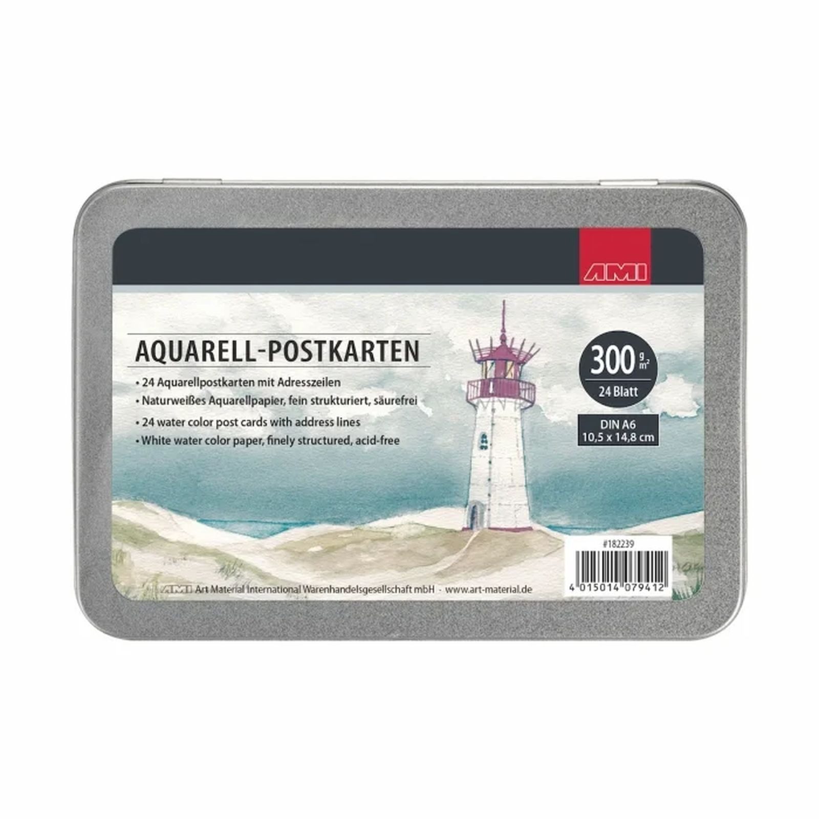 AMI Aquarellpapier Aquarell-Postkarten DIN A6, 24 Postkarten