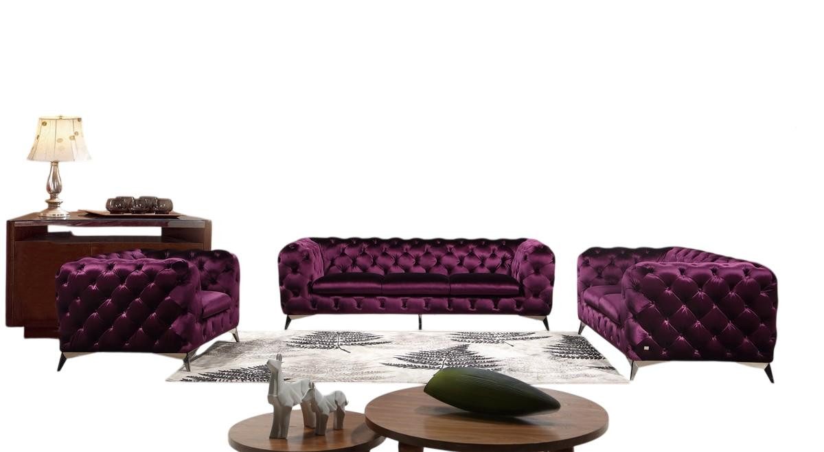 JVmoebel Chesterfield-Sofa Chesterfield Sofa XXL Lila 2+1+1 Designer Couch Polster Garnitur, 3 Teile, Made in Europe