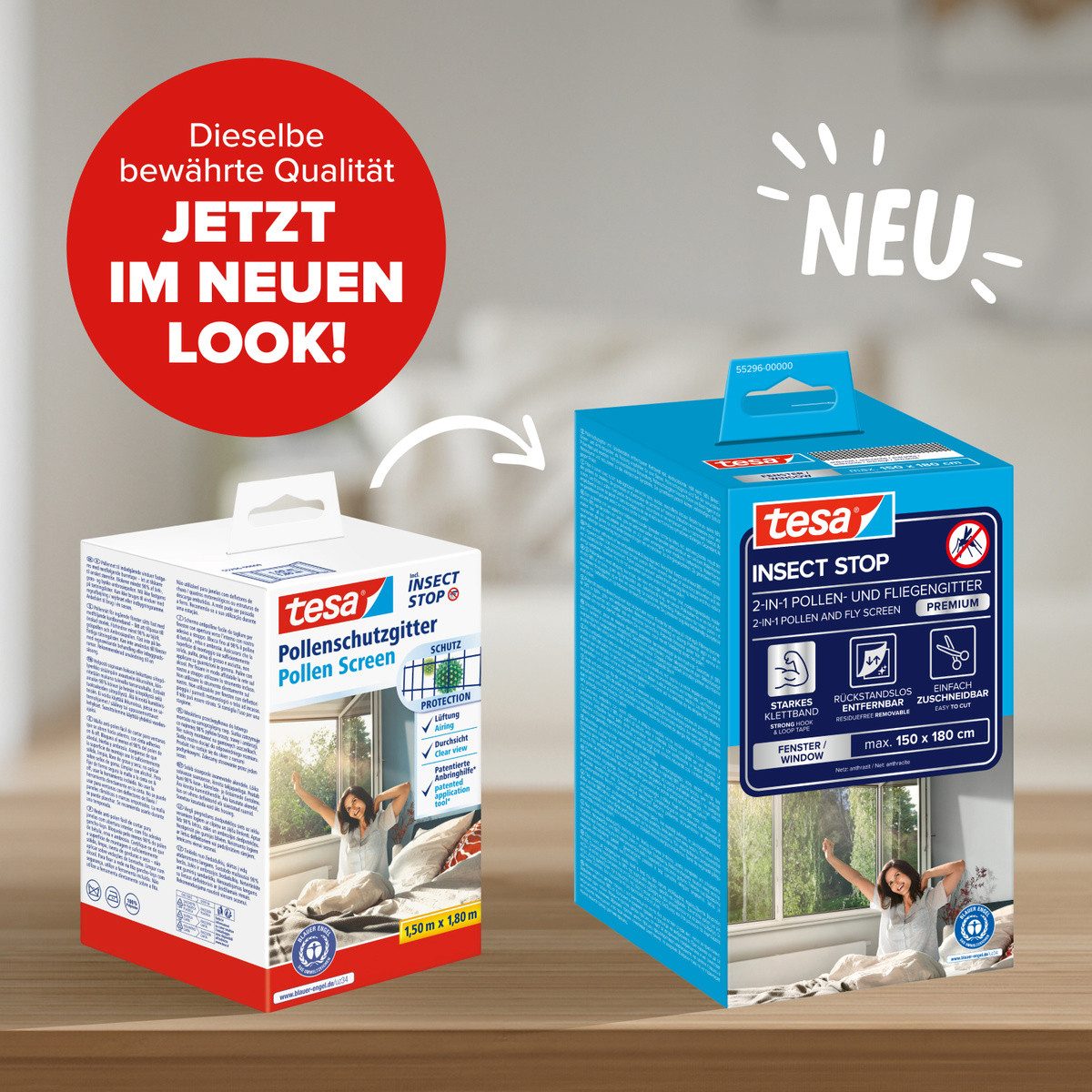tesa Pollenschutzgitter für Fenster - 1,5m x 1,8m, (Packung, 1-St., Fliegennetz, Klettband), Pollenschutzgitter - ohne Bohren- zuschneidbar -anthrazit