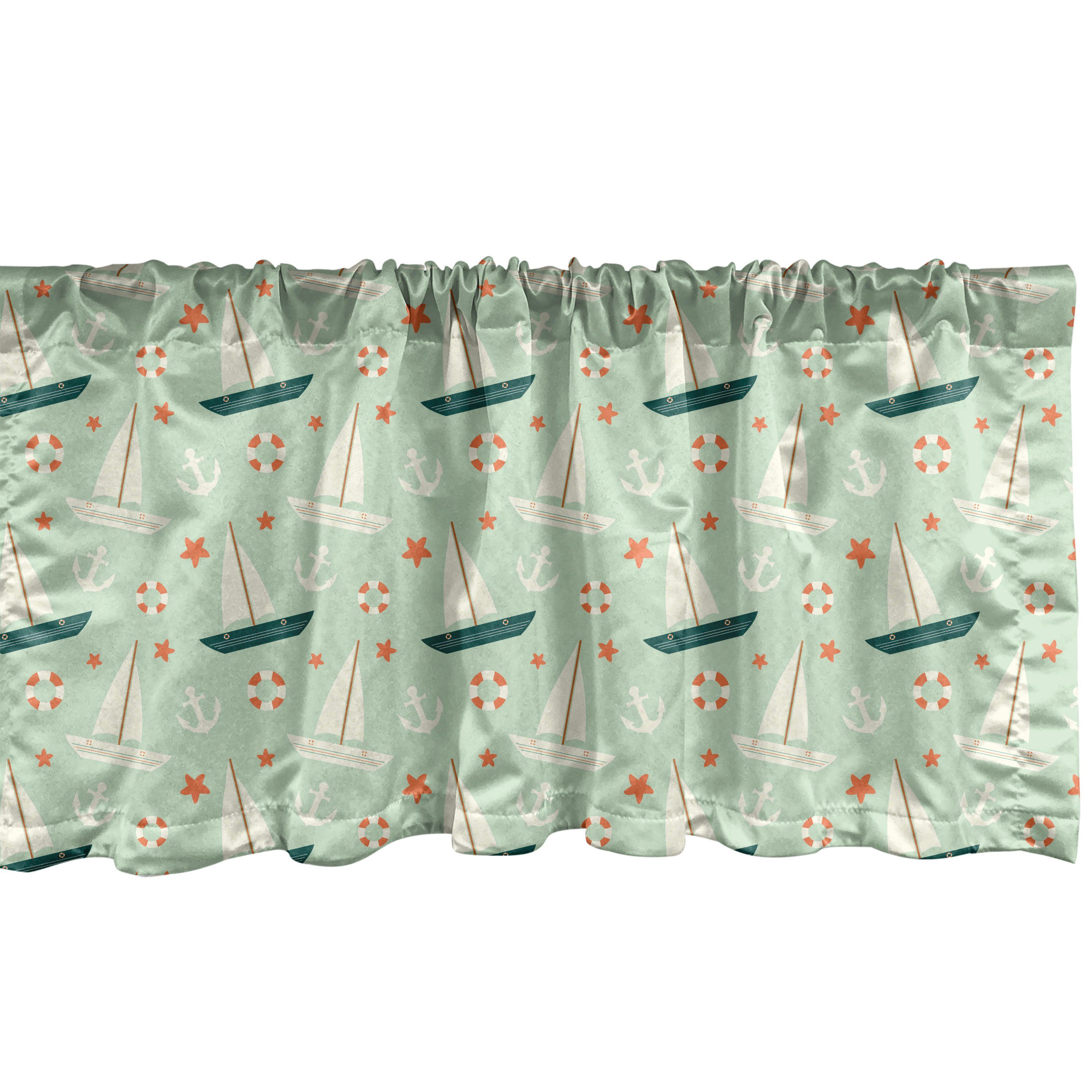 Scheibengardine Vorhang Volant für Küche Schlafzimmer Dekor mit Stangentasche, Abakuhaus, Microfaser, Nautisch Lifebuoy Segel Sterne