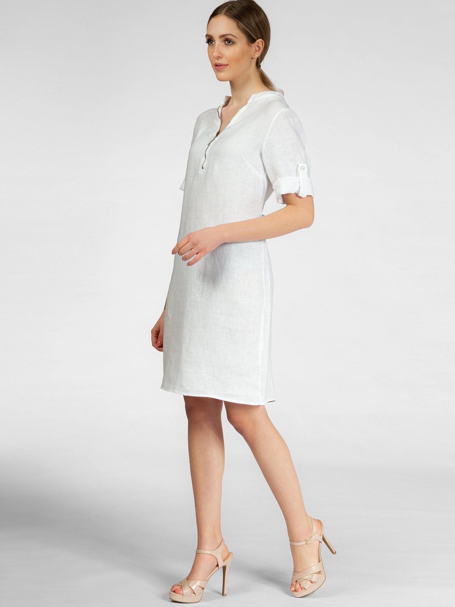 Caspar Sommerkleid SKL037 knielanges Damen Leinenkleid mit Reißverschluss Ausschnitt Luftig leicht, figurumspielende Form, mit seitlichem Jersey-Einsatz