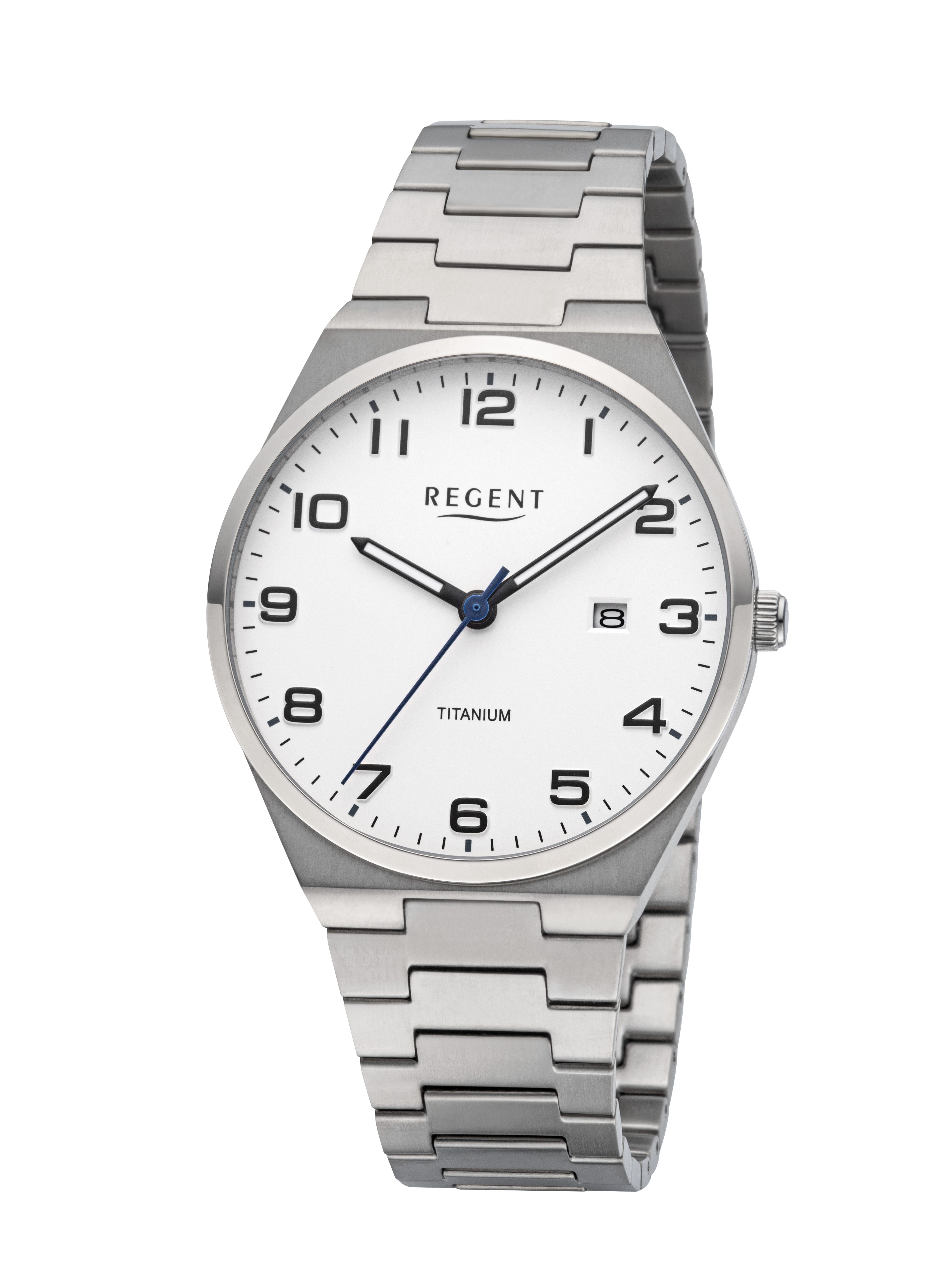 Regent Titanuhr F1614, Quarzuhr, Armbanduhr, Herrenuhr, analog, Tag