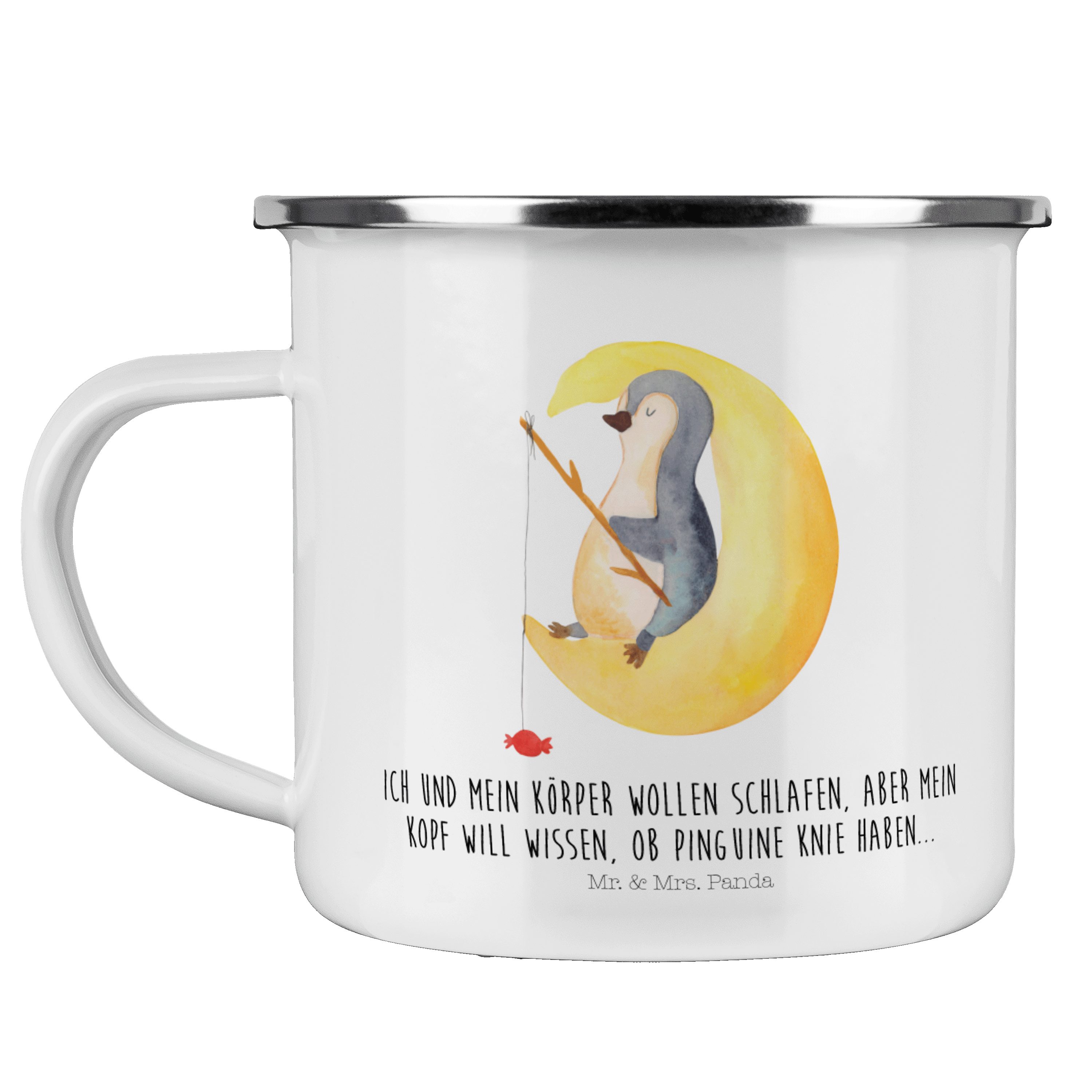 Mr. & Mrs. Panda Becher Pinguin Mond - Weiß - Geschenk, Blechtasse Outdoor, Emaille Trinkbech, Emaille