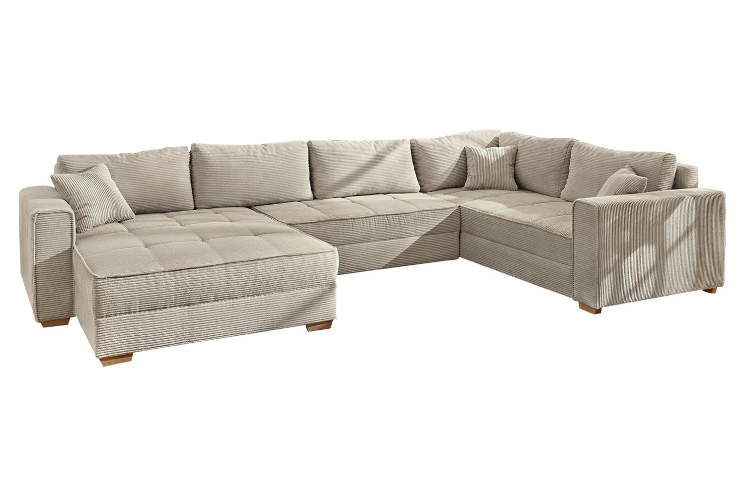 Wohnlandschaft BRIXEN, Beige, Cord, Bettkasten, Schlaffunktion