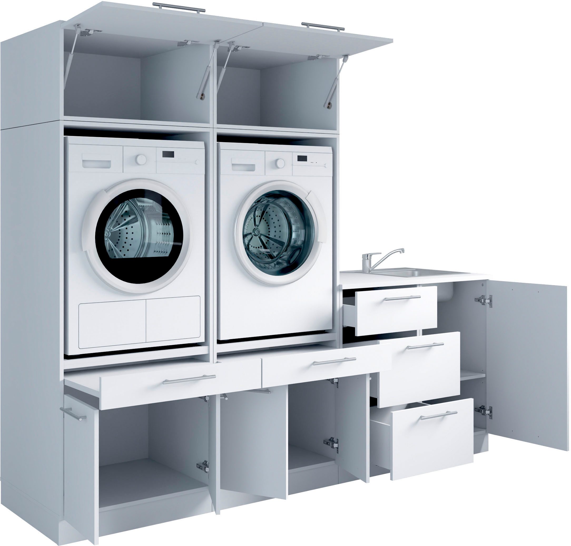 Laundreezy Mehrzweckschrank-Set Laundreezy, 6-tlg. Mehrzweckschrank-Set B/H/T 236/200/68 cm, (6-St), Breite 236 cm, Soft-Close-Funktion für Türen
