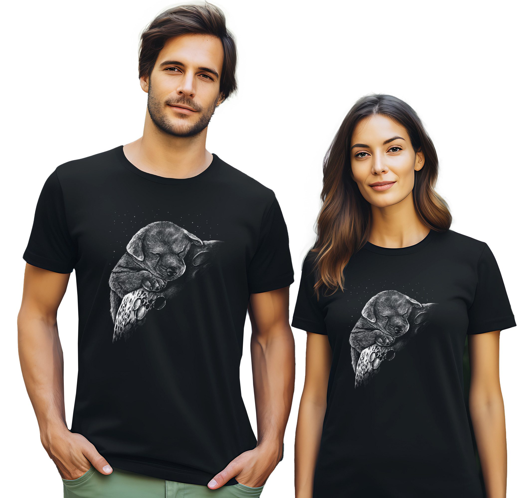 MyDesign24 T-Shirt Hunde print Shirt Welpe auf Mond Hunde T-Shirt schwarz kurzarm Regular Fit i260