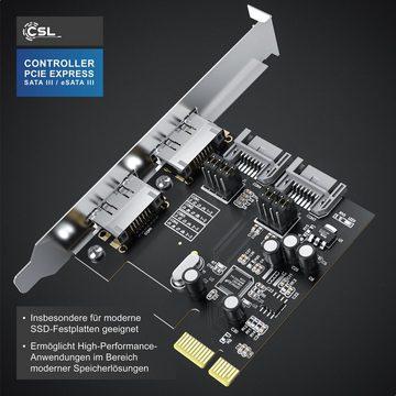 CSL Computer-Adapter, PCIe Karte, SATA III / eSata III, 2x intern SATA, 2x extern eSATA