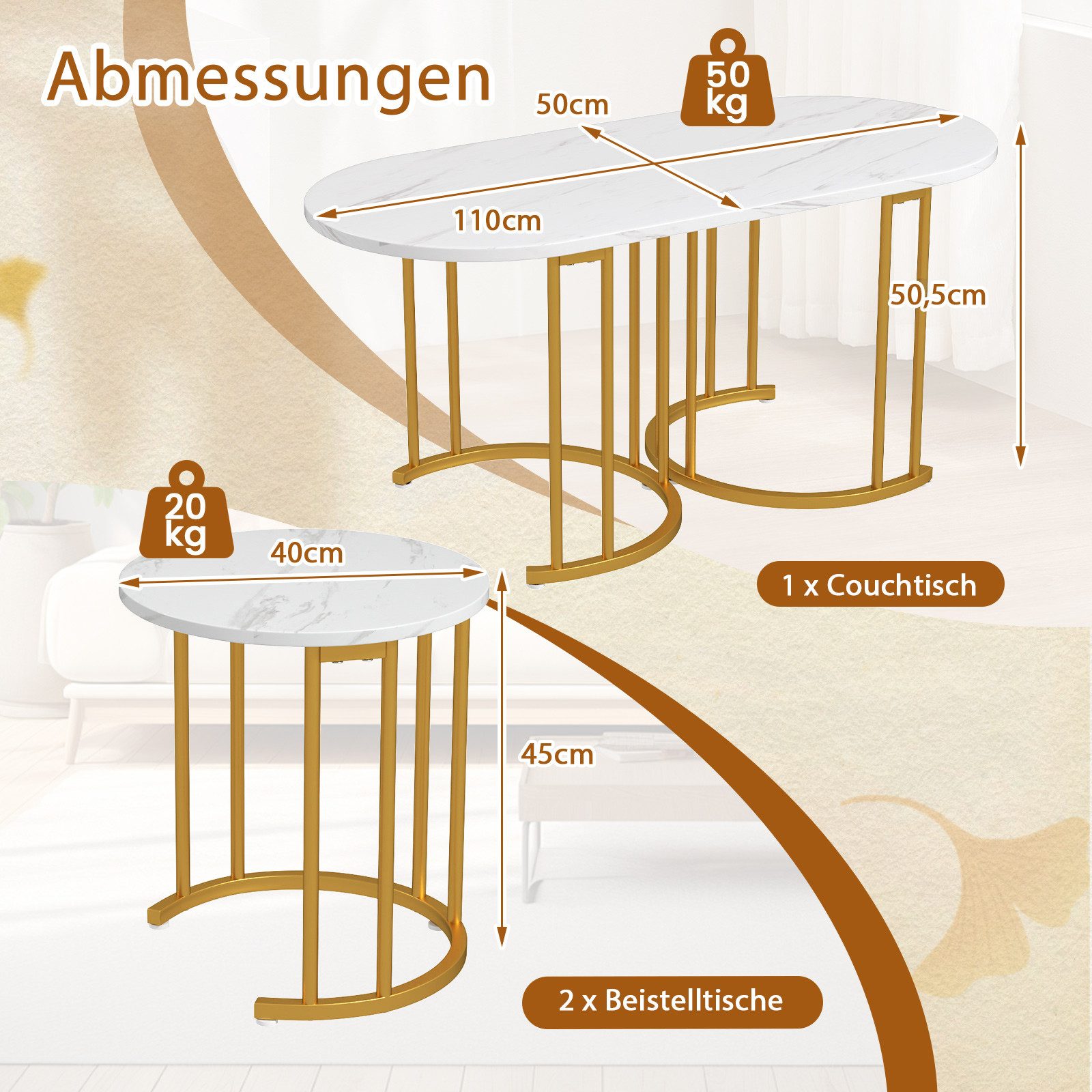 KOMFOTTEU Couchtisch, Beistelltisch mit exquisiter Tischplatte, günstig online kaufen
