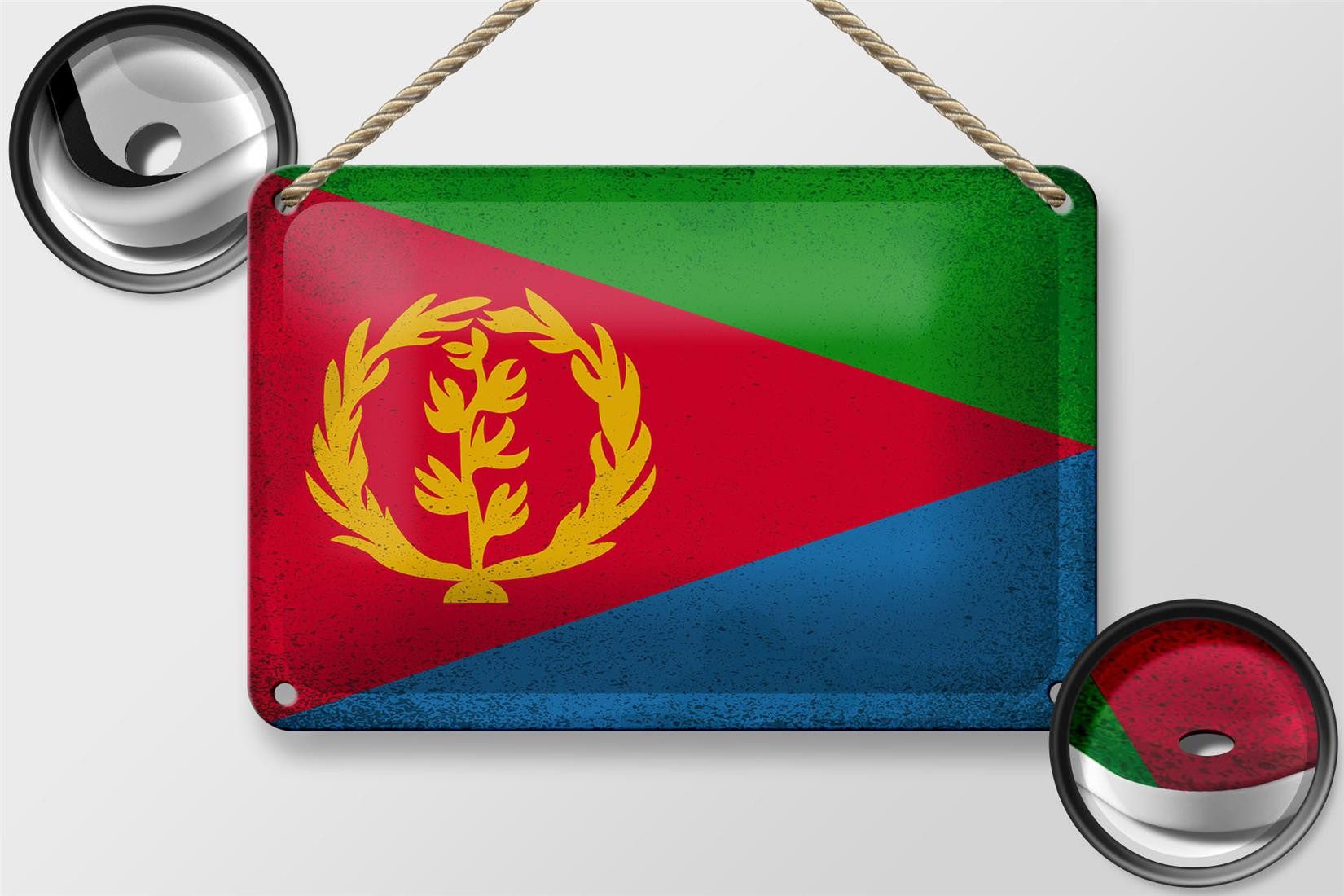 Femer GmbH Metallschild Flagge Eritrea 18x12cm Flag of Eritrea Vintage, (1 St), gewölbte Oberfläche, abgerundete Ecken, umgeschlagene Kanten