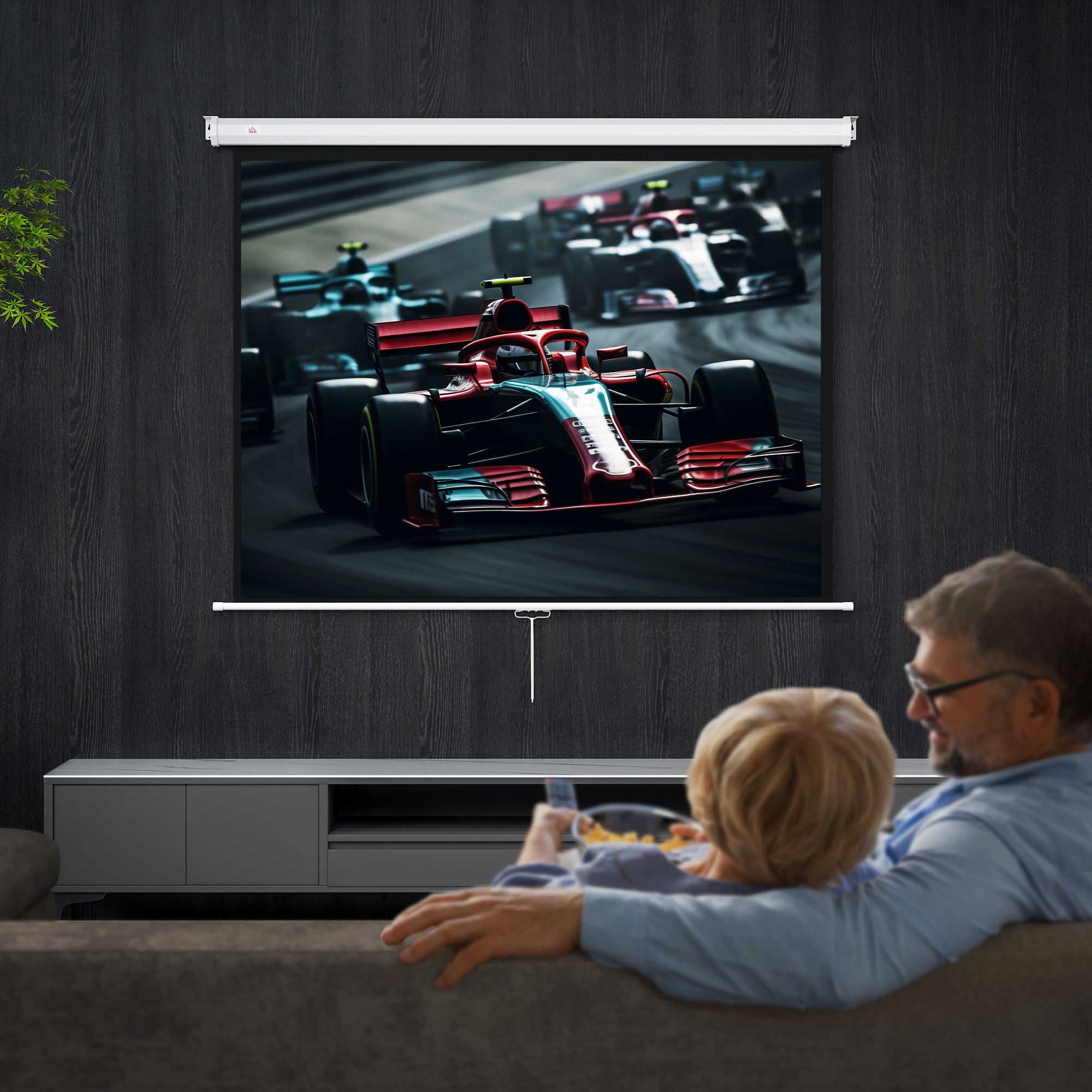 HOMCOM Leinwand Beamer 171 x 128 cm 84 Zoll 4:3 HD 4K Projektionsleinwand, Handbetrieb, höhenverstellbar, geeignet für Wand- und Deckenmontage