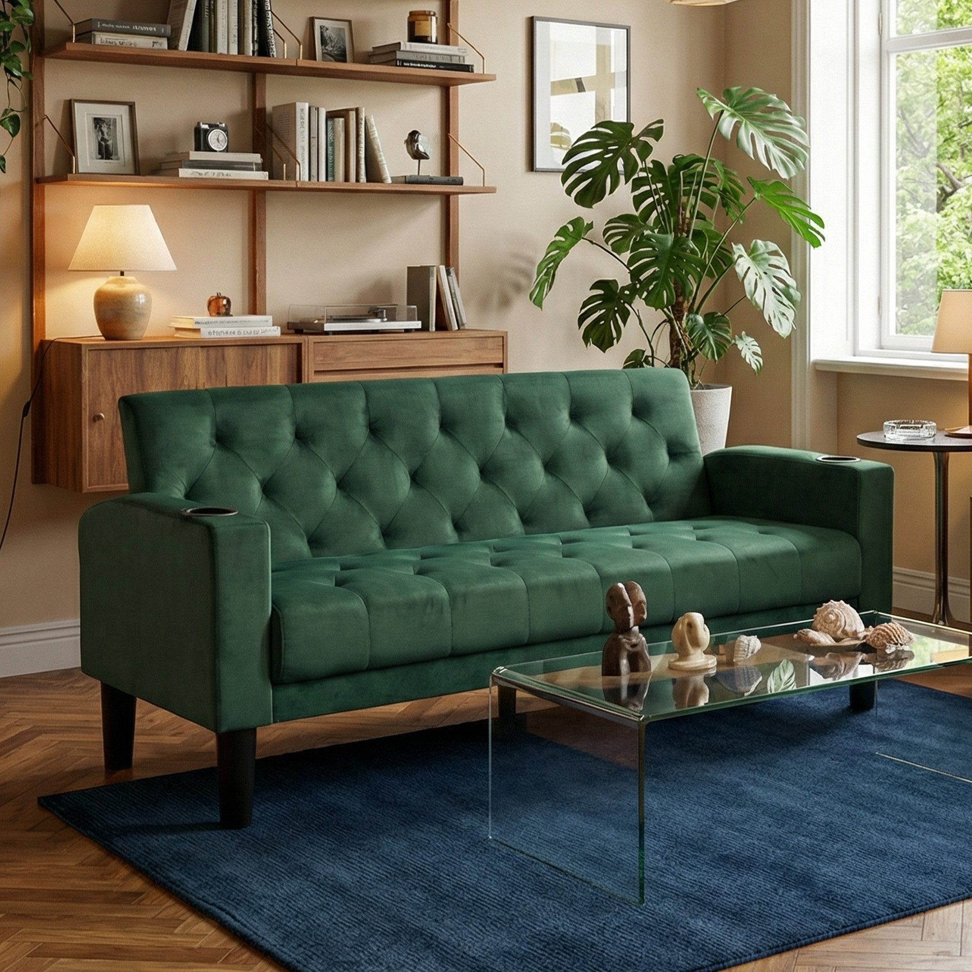 GRAVFORCE Sofa mit Ladeports und Becherhaltern 151cm Blau Samt, 1 Teile, für Wohnzimmer und Büro