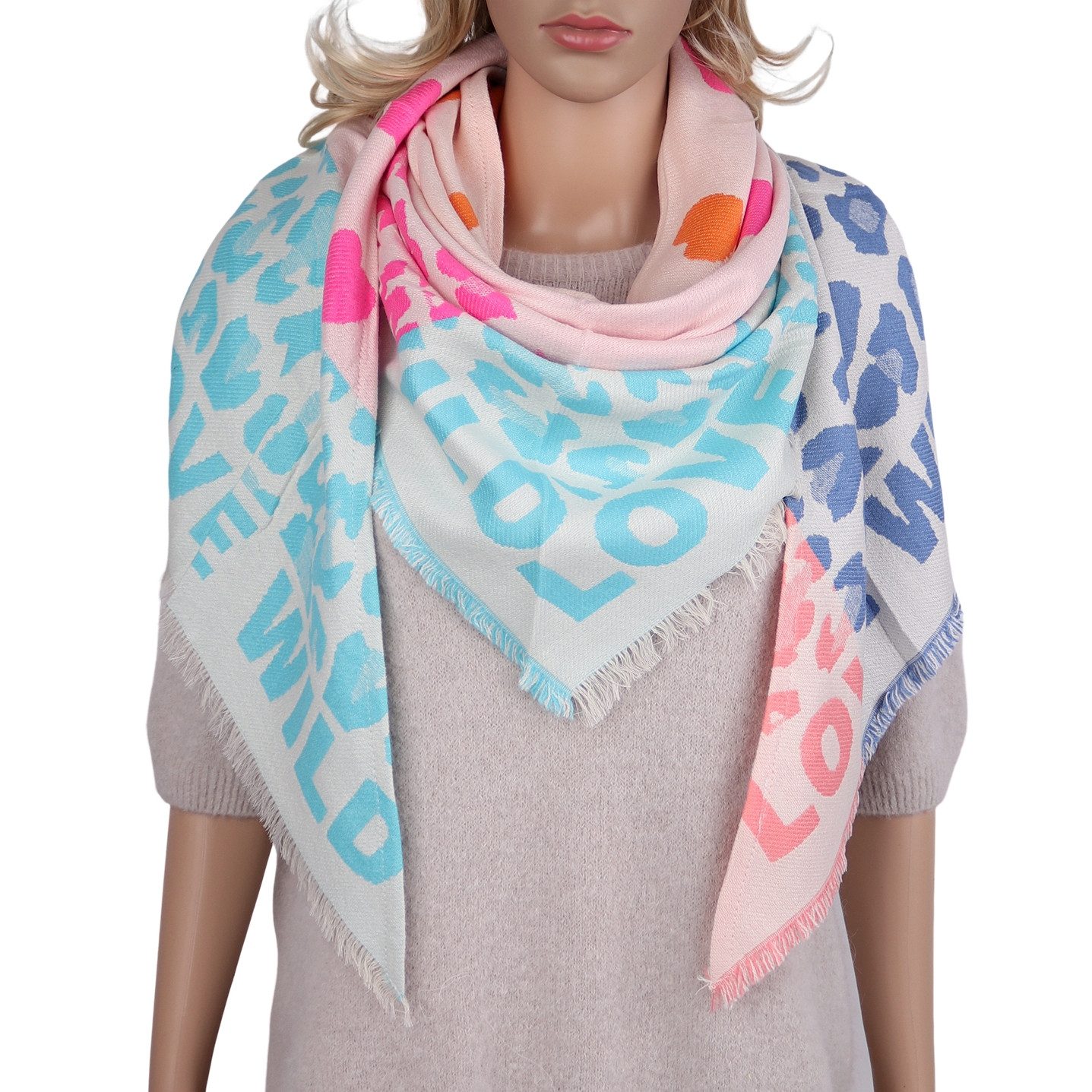 MIRROSI Dreieckstuch weicher und warmer XXL Dreiecksschal ca.190x95 cm, (ca.200 Gramm; Neue Kollektion Herbst/Winter 2025), Trendiges LOVE-Design, wärmend & weich