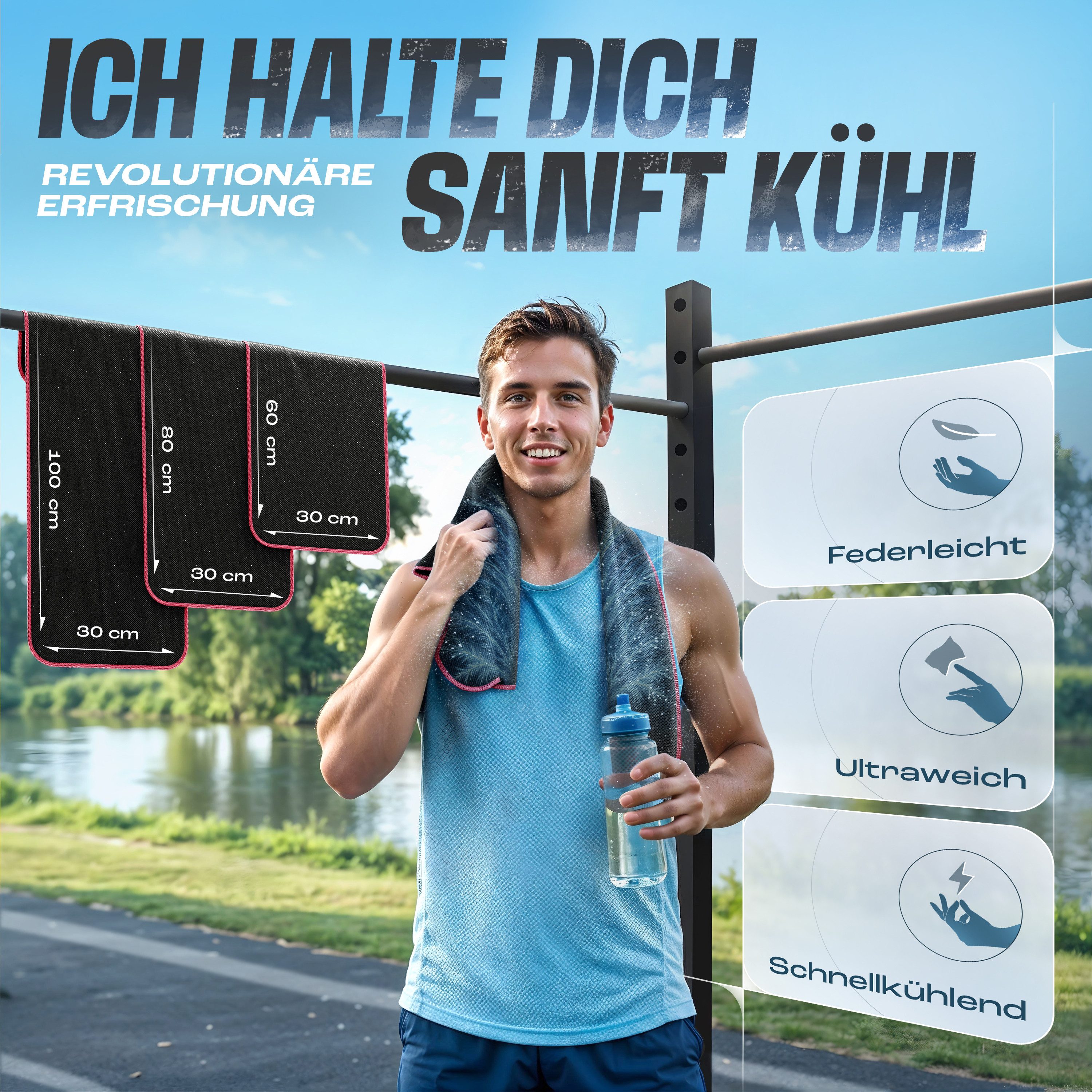 NirvanaShape Handtücher Kühl-Tuch eiskalt mit sofortiger Kühlwirkung kühlendes Handtuch, sofortiger Kühlwirkung, ultraleicht, Ideal für Sport & Freizeit