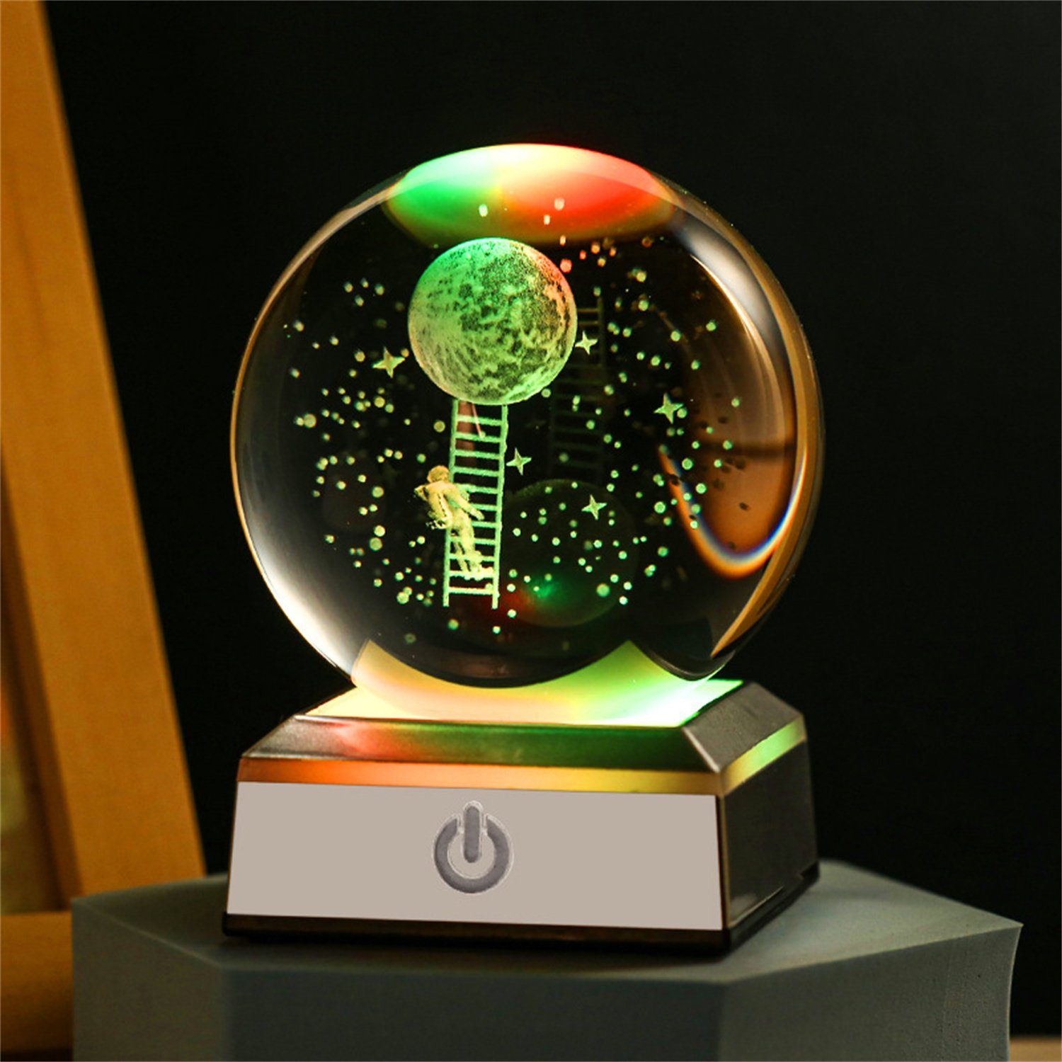 des Nachtlicht,3D Lebens LED Kristallkugel-Lampe LED-Basis Nachtlicht mit autolock Blume