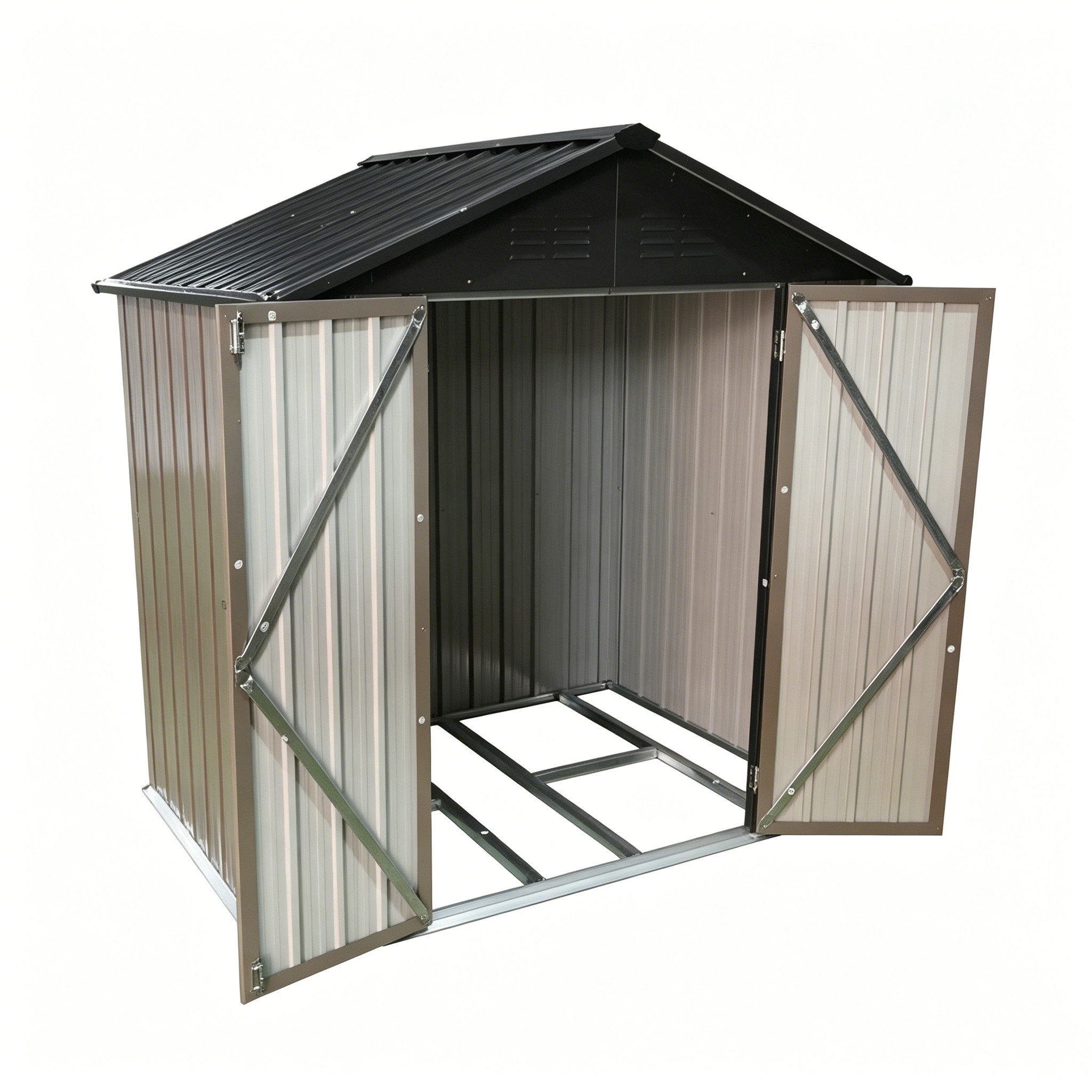 kowdom Gartenhaus Metall-Gartenschuppen 6x4 ft Spitzdach Bodenrahmen, Spitzdach, Bodenrahmen, verzinkt