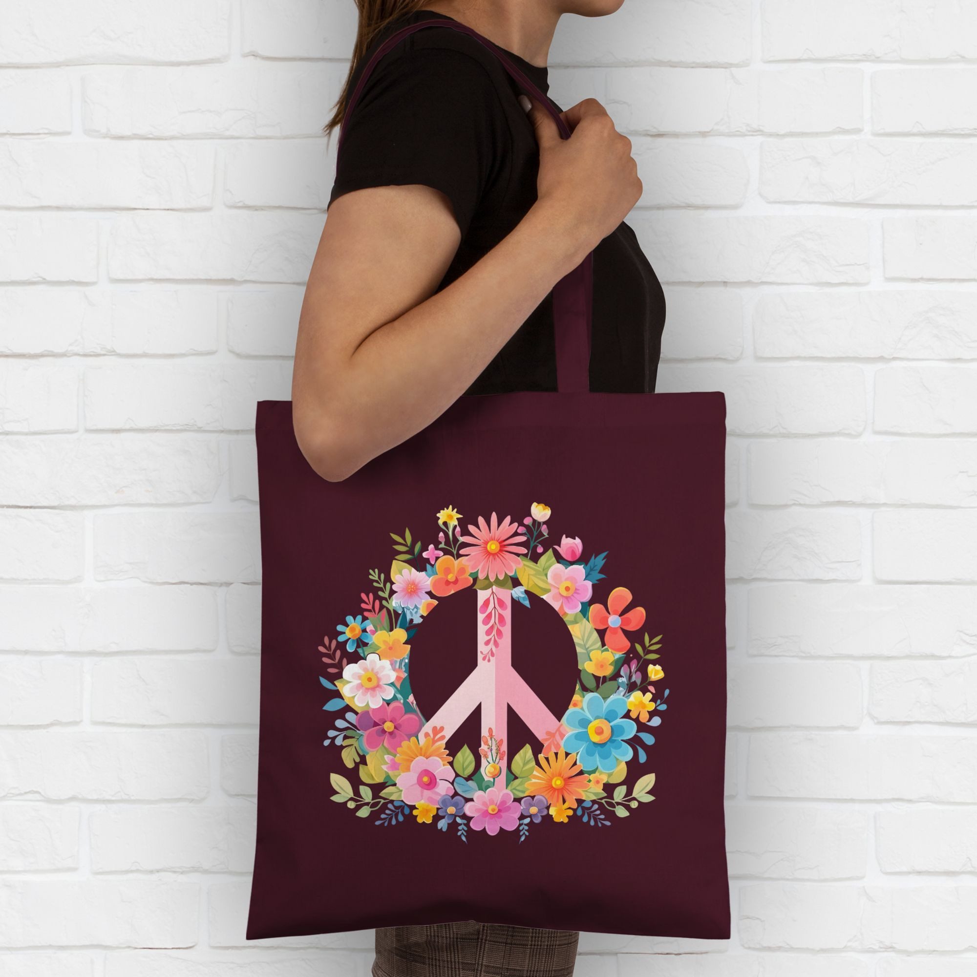 Shirtracer Umhängetasche Peace-Zeichen Peacezeichen Frieden Hippie Flow Power 60er 70er Flowerp, Statement