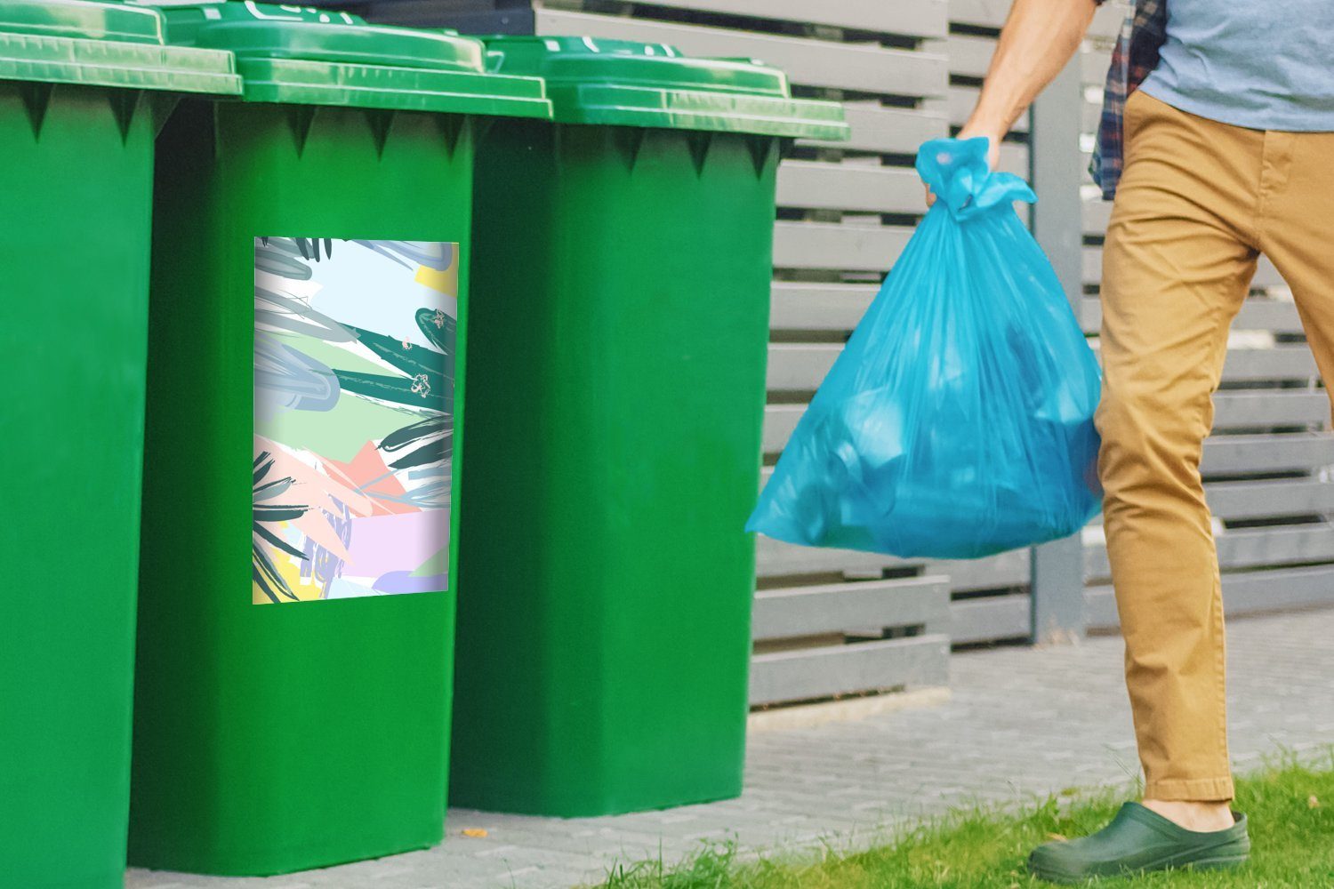 Grün Abstrakt (1 Mülleimer-aufkleber, Container, - Sommer MuchoWow St), Mülltonne, Abfalbehälter - Sticker, Wandsticker