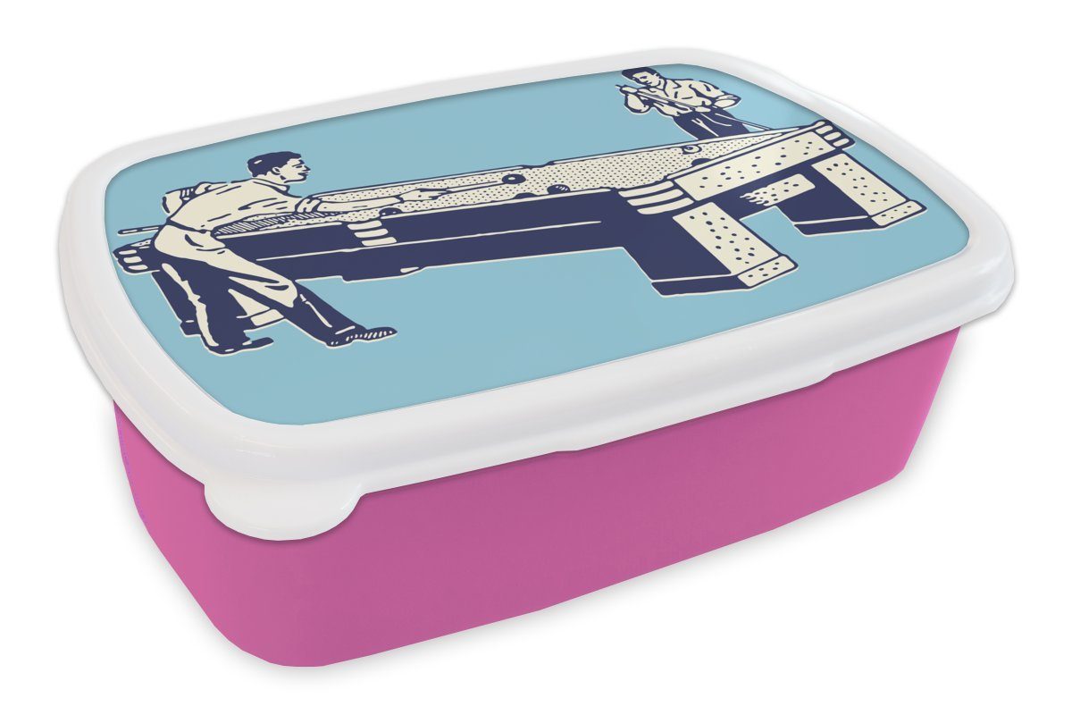 MuchoWow Lunchbox Eine Illustration eines Billardtisches vor einem blauen Hintergrund, Kunststoff, (2-tlg), Brotbox für Erwachsene, Brotdose Kinder, Snackbox, Mädchen, Kunststoff rosa