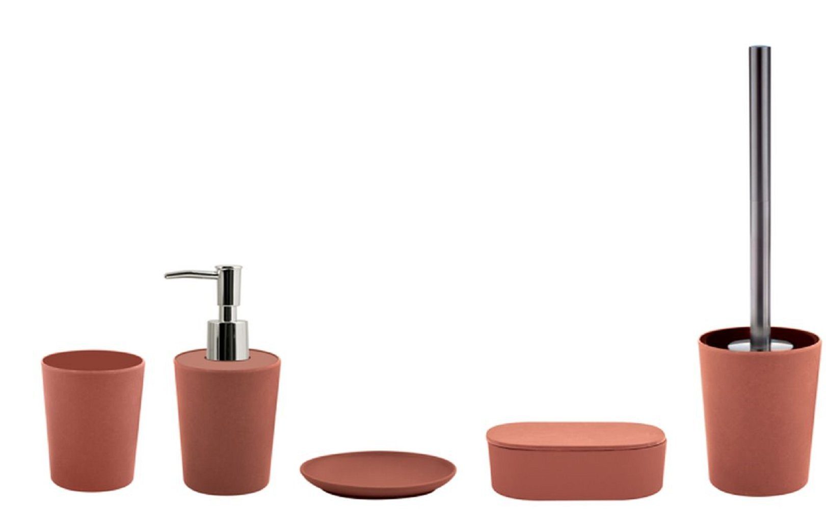 spirella Badaccessoires-Sets Bad-Zubehör-Set TAKEO, 100% Bambus, aus natürlichen Fasern, Eco-Friendly, Farbe terracotta rot, Komplett-Set Badezimmerzubehör, 5 tlg., Ökologisch nachhaltig