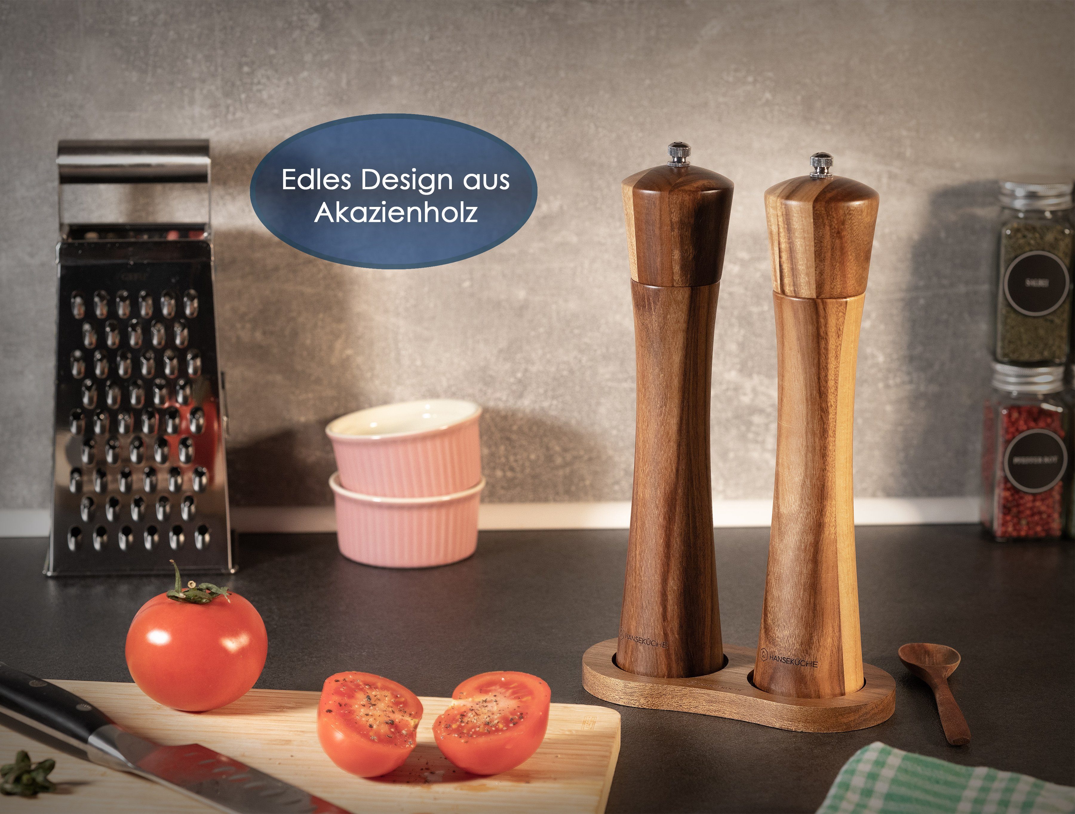 Hanseküche Salz-/Pfeffermühle Salz und Pfeffermühle (25cm) mit Keramikmahlwerk manuell, (1 Stück), Modernes Design, Robust und Langlebig