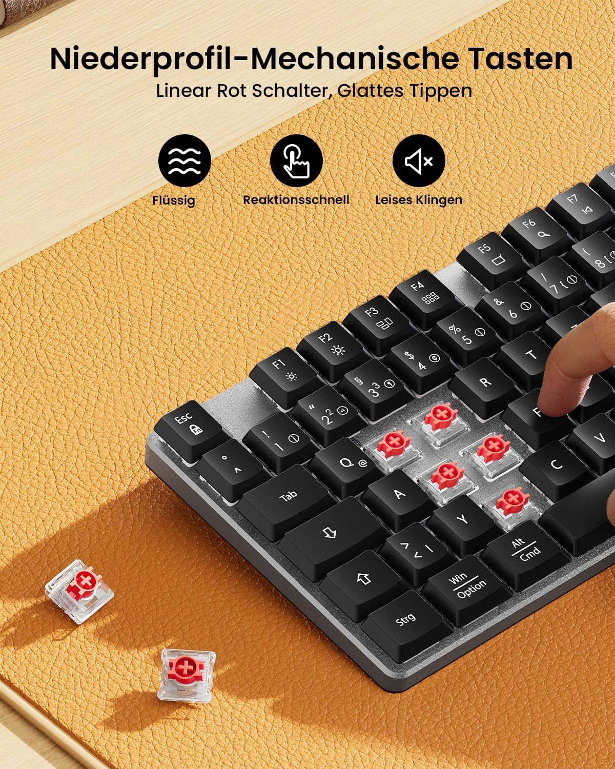 ProtoArc KM310 Mechanische Tastatur Maus Set Kabellos Tastatur- und Maus-Set, (für Windows/Mac), 2,4 G+Dual Bluetooth, Rotem Schalter, Multi-Gerät, QWERTZ Layout