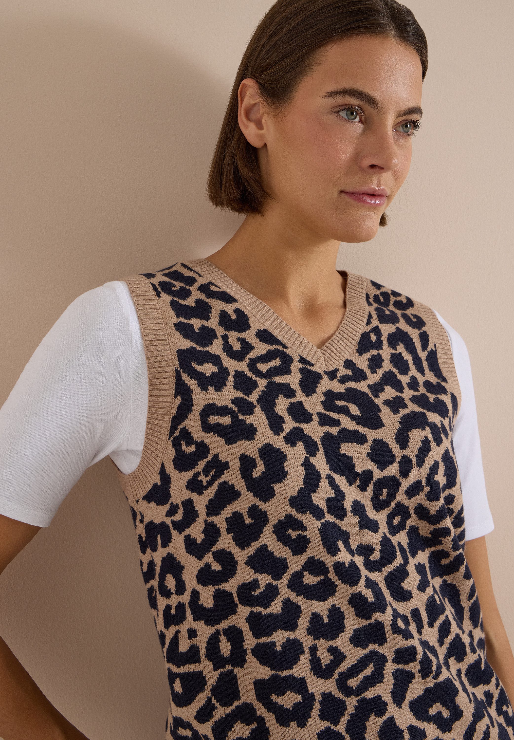 CECIL Pullunder Sommer-Weste mit V-Neck und Leo-Muster