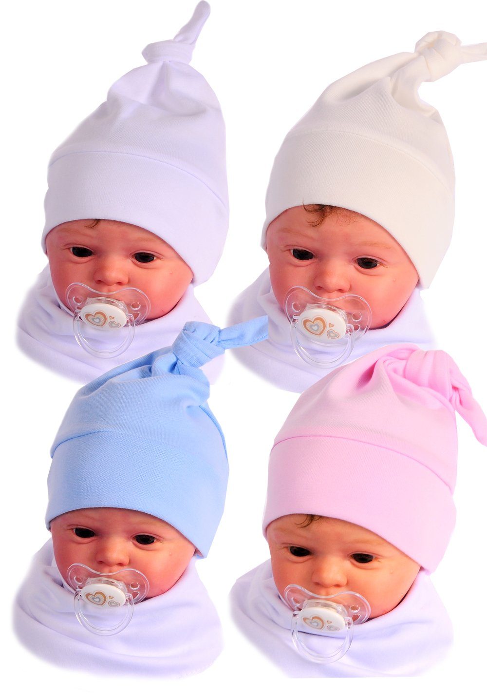 La Bortini Erstlingsmütze Baby Mütze Baby Mützchen Knotenmütze für Neugeborene Weiß