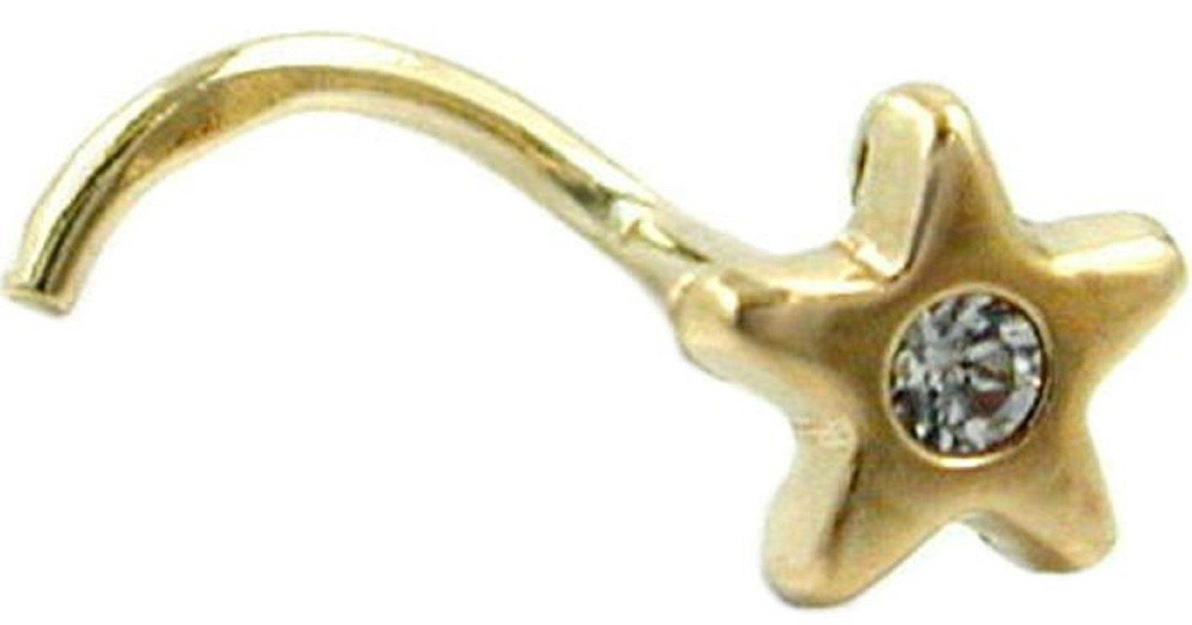 unbespielt Nasenpiercing Nasenstecker 4 mm Stern mit Zirkonia 585 Gold, Goldschmuck für Damen