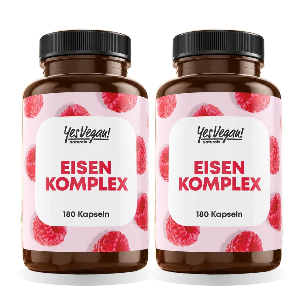 Yes Vegan Eisen hochdosiert: Eisenbisglycinat mit Vitamin C Kapseln, 2 er Spar-Set à 180 St., 92 g, vegan, laktosefrei, glutenfrei