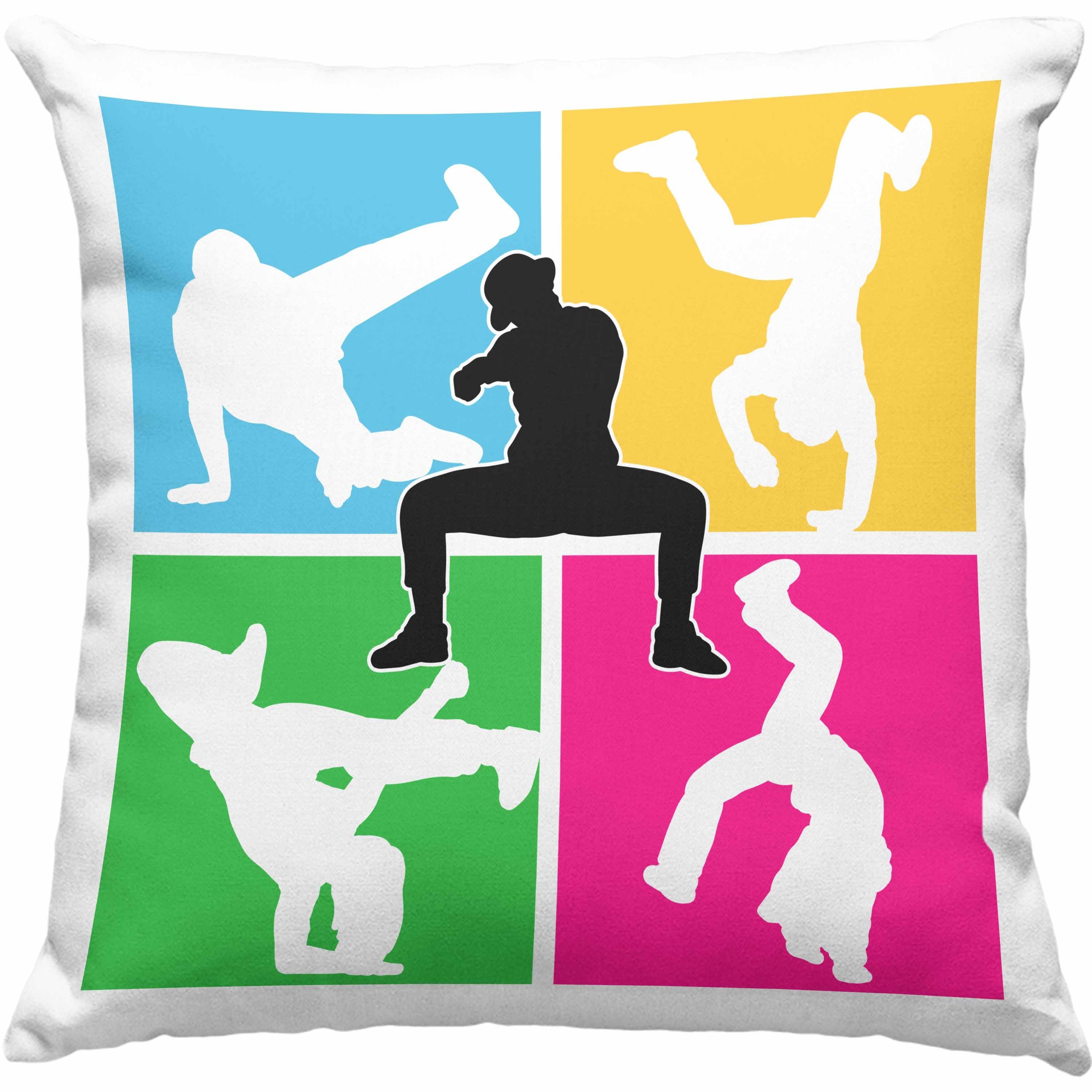 Trendation Dekokissen Trendation - Break-Dance Bunt Geschenkidee Kissen Jungs Blau Dekokissen mit Weihnachten Geburtstag Geschenk 40x40 Füllung Breakdancer