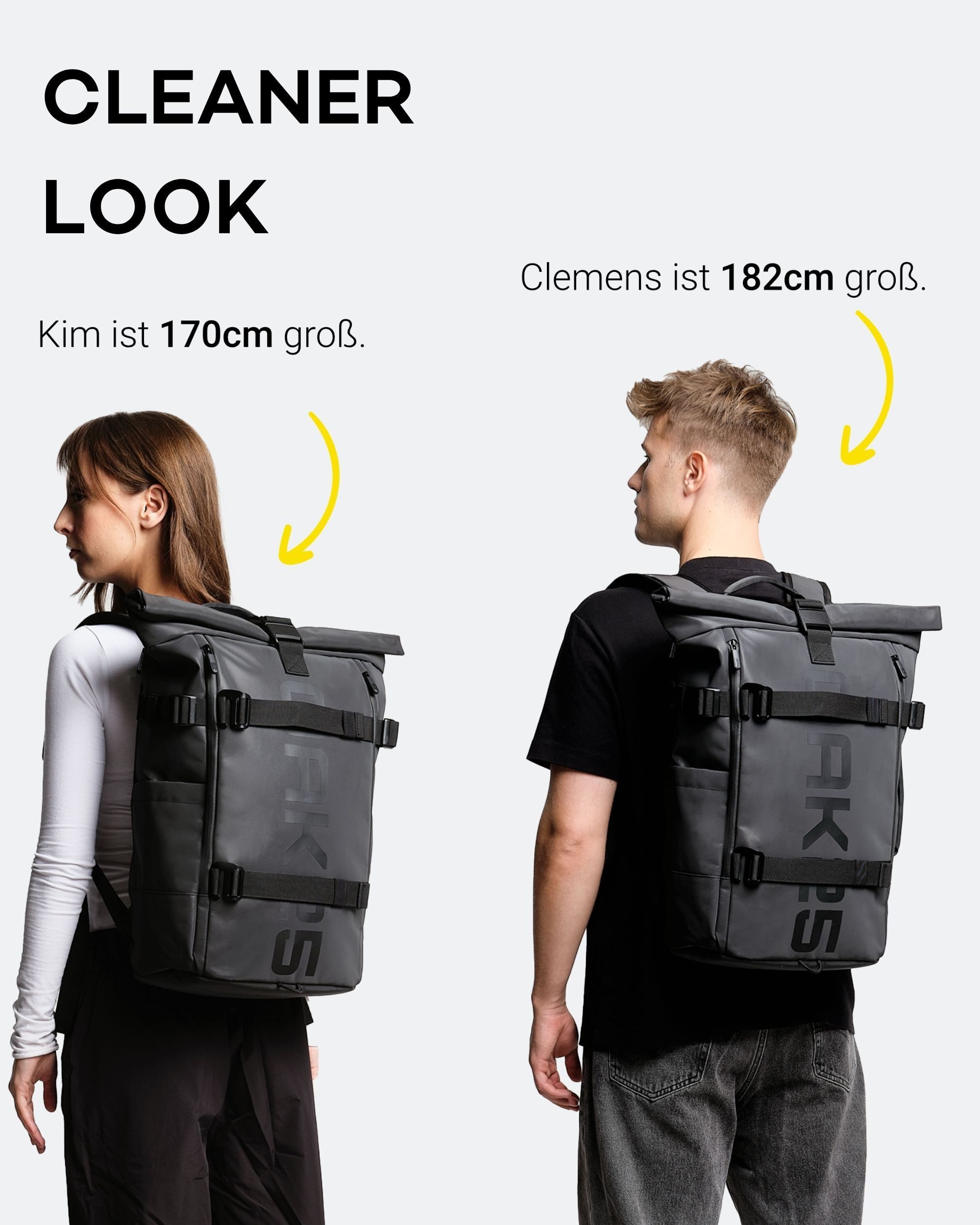 OAK25 Cityrucksack Luminite Rolltop Rucksack reflektierend (1-tlg), Roll Top Backpack mit Laptopfach bis 16 Zoll, wasserabweisend