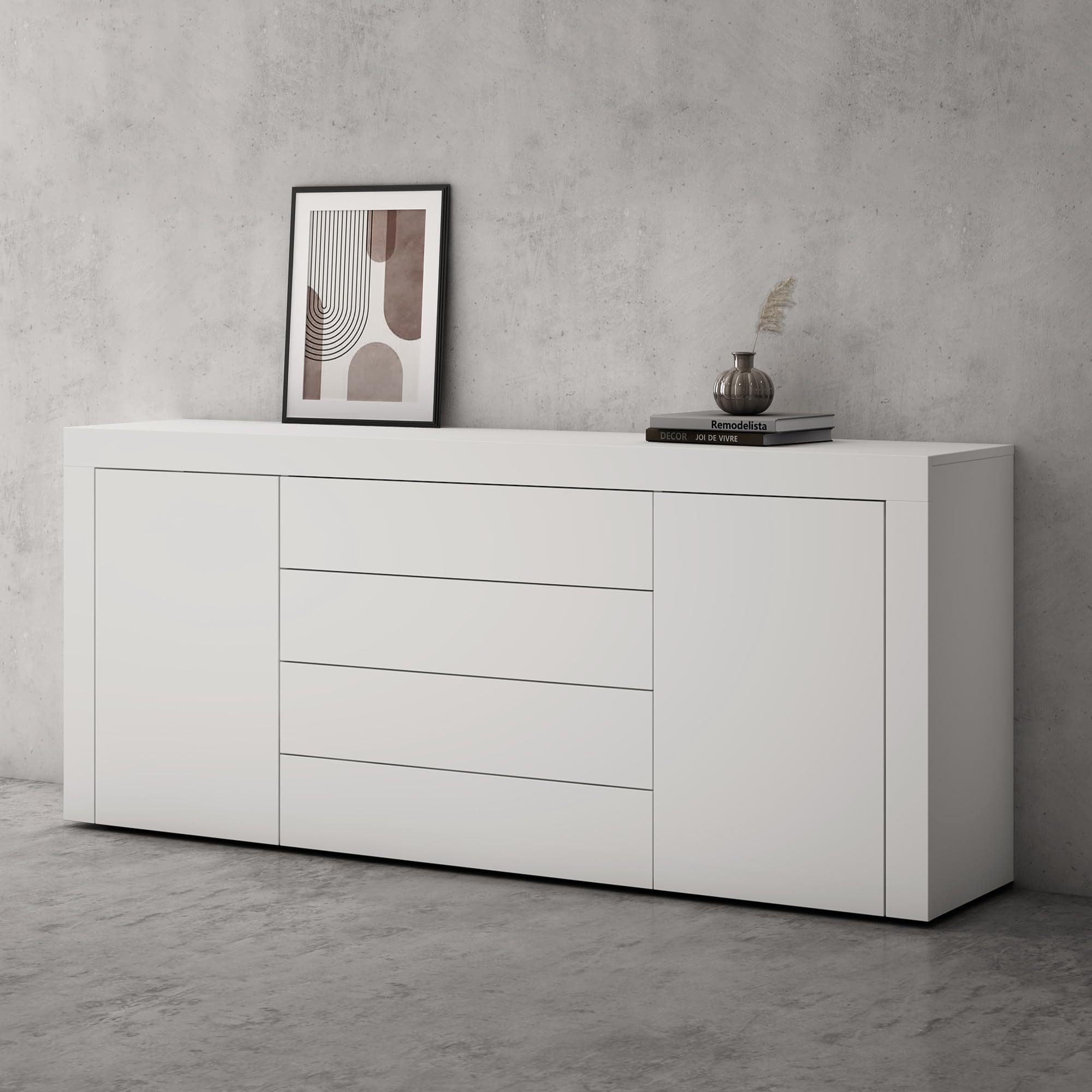 doporro Sideboard Kommode Aufbewahrungsschrank Holz Viel Stauraum Schrank 03 Matt Weiß