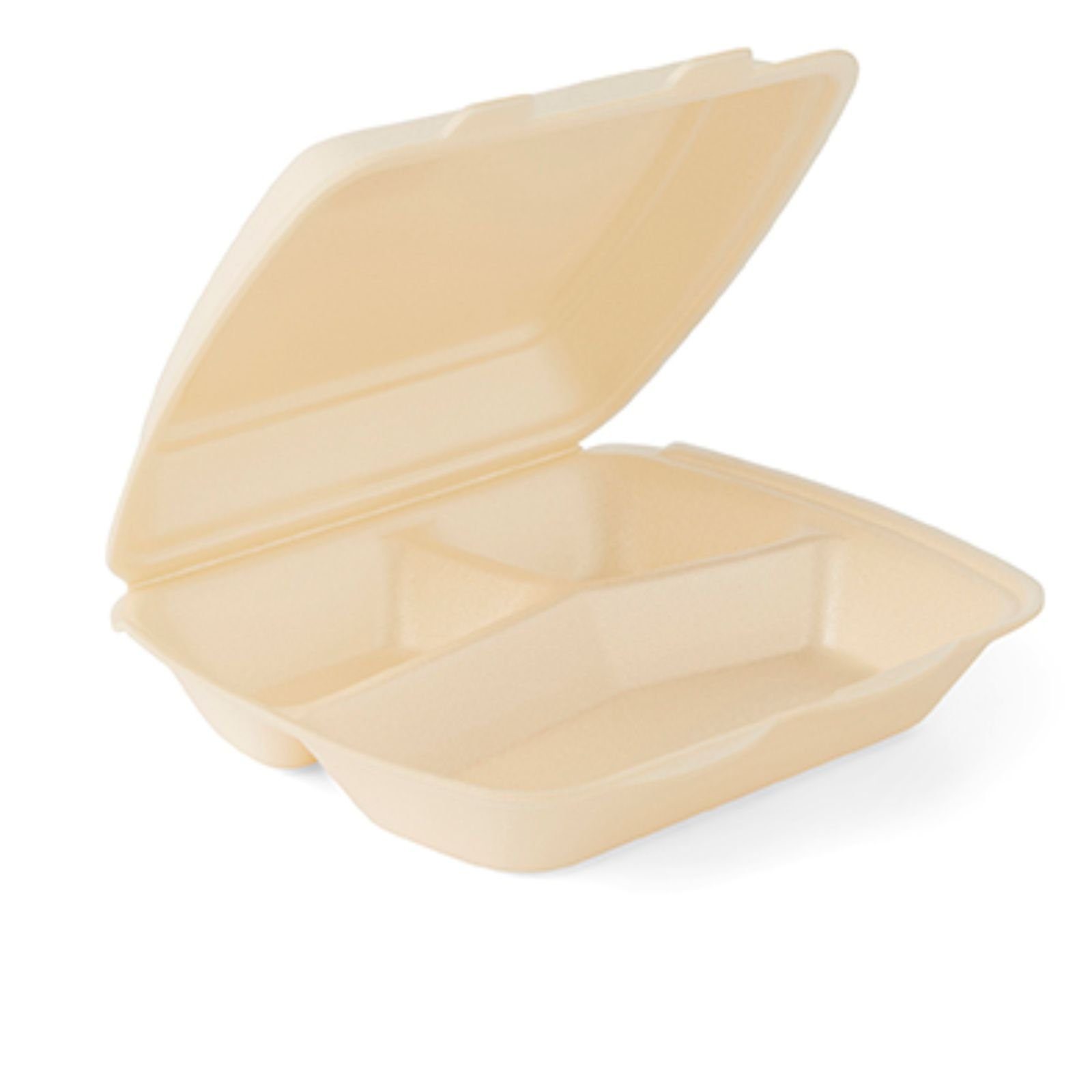 Lunchbox 200 Stück XPS C Box, bis hitzebeständig 90° cream Food Menüschale Menüboxen 3-geteilt, IP4