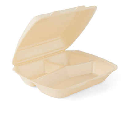 Lunchbox 200 Stück Menüboxen IP4 3-geteilt, cream XPS Menüschale Food Box, hitzebeständig bis 90° C