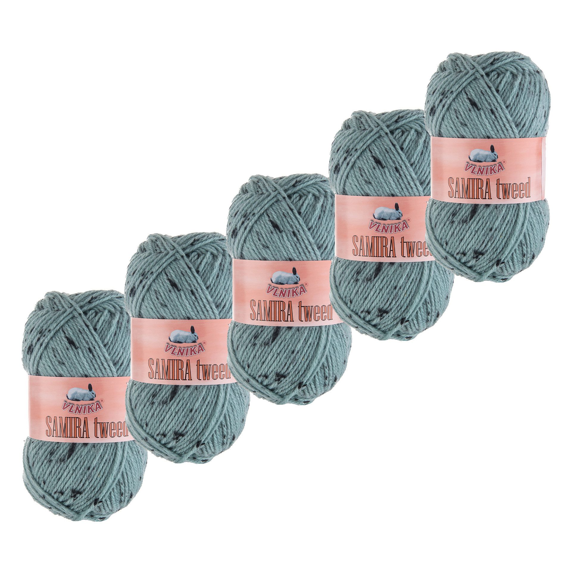 VLNIKA 5 x 100g Strickgarn Samira Tweed Klassikgarn Strickwolle Farbwahl Häkelwolle, 155 m, graublau