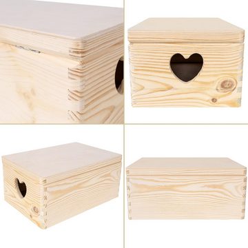 Creative Deco Aufbewahrungsbox Holzkiste mit Deckel Erinnerungsbox Holzbox, herzförmige Griffe