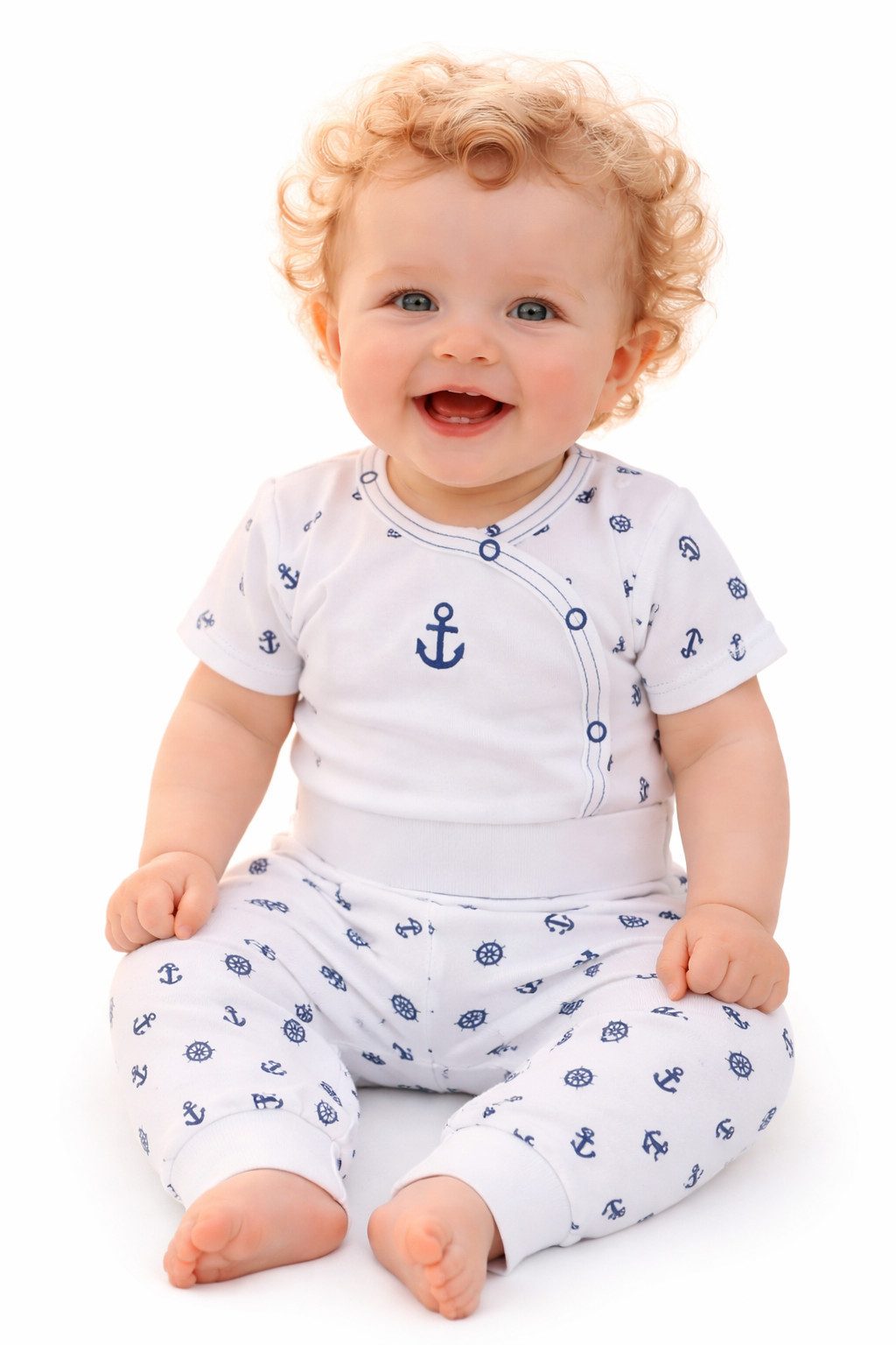 Body & Hose Wickelbody Schlupfhose Baby Anzug in Weiß mit Ankermuster