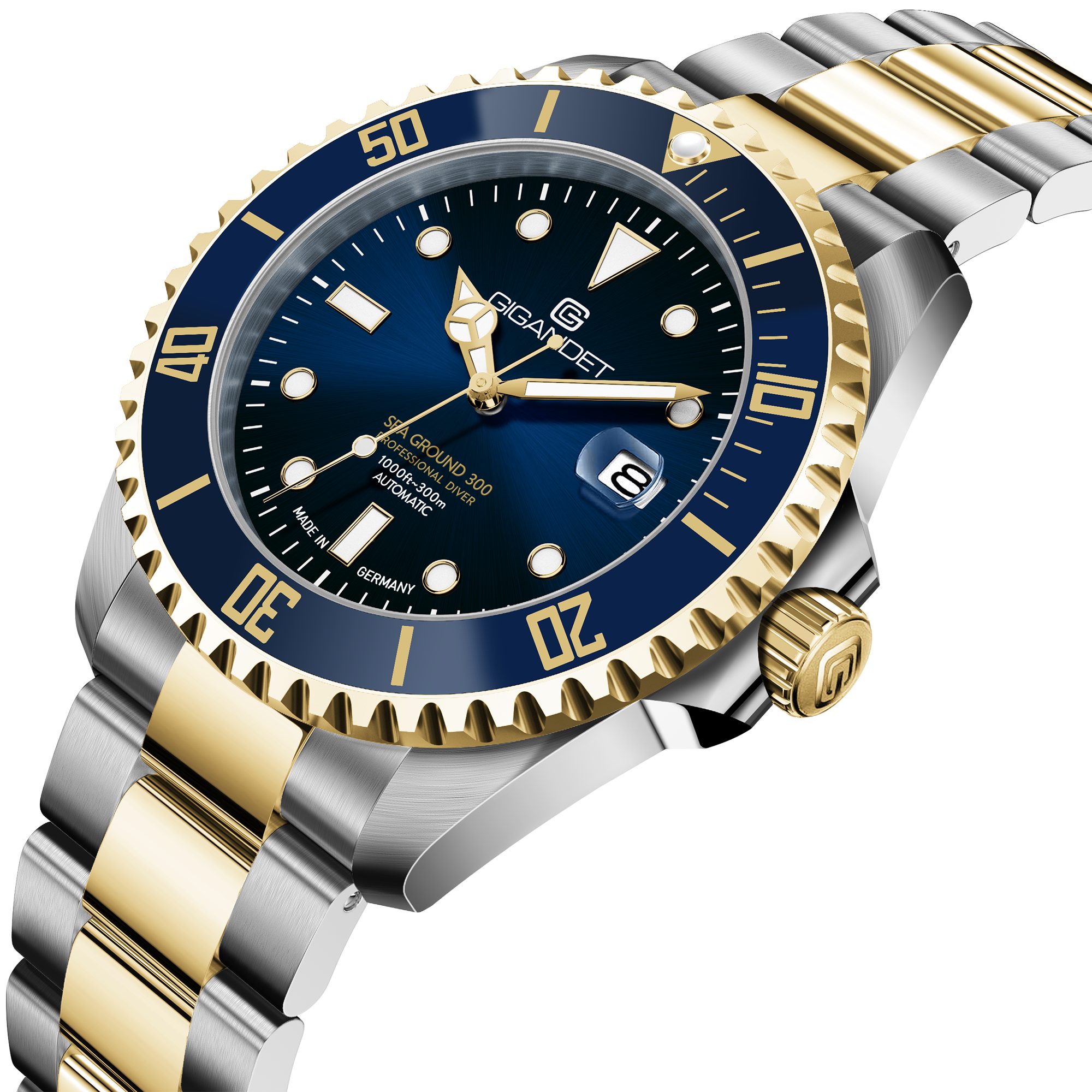 Gigandet Automatikuhr SEA GROUND 300 DATE, Made in Germany, Saphirglas, Swiss SuperLuminova, Taucheruhr