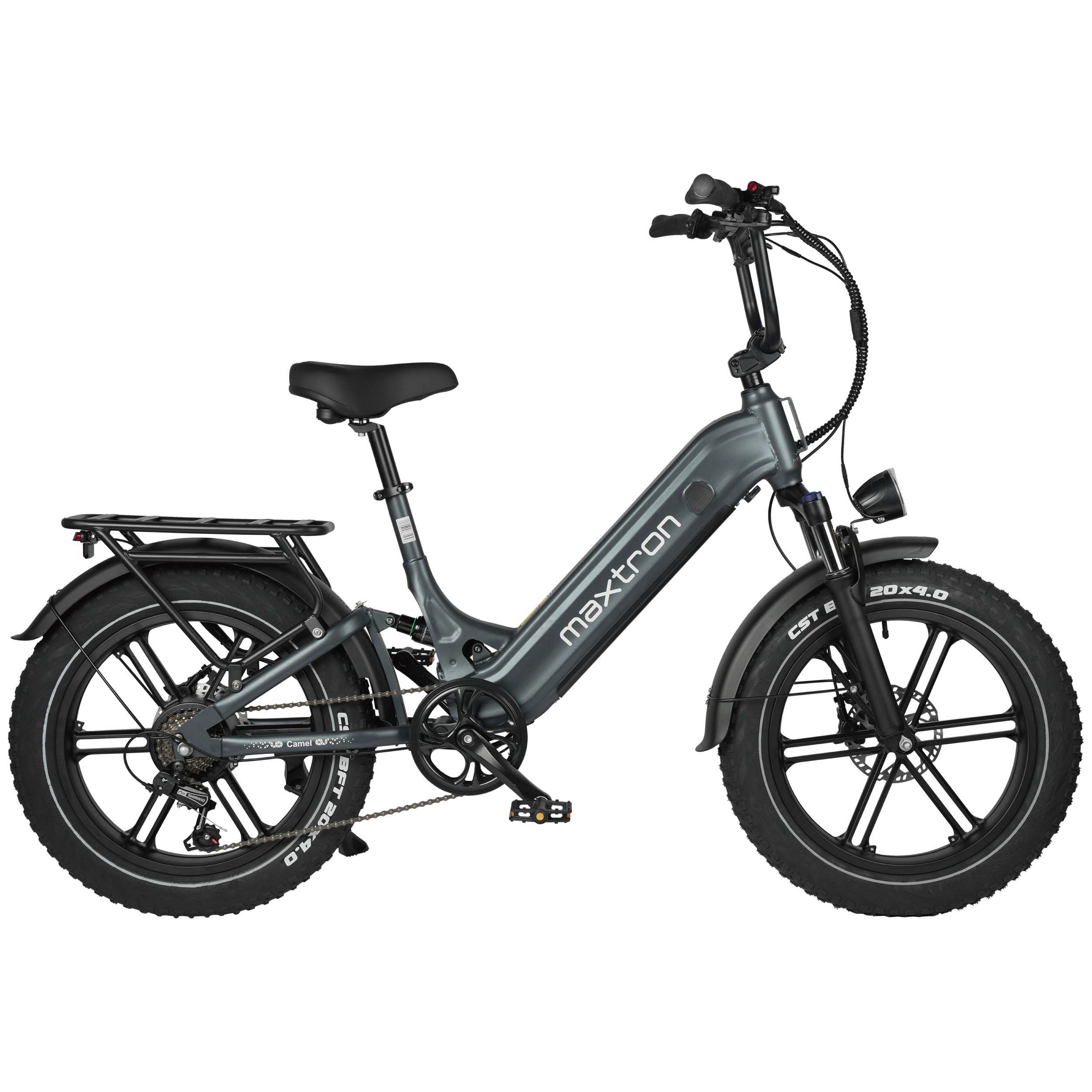 Maxtron E-Bike Crossrad Maxtron Camel E-Bike compactbike, 7 Gang Shimano, Kettenschaltung, Heckmotor, 864 Wh, (Packung), 20-Zoll-Fettreifenfahrrad mit Vorder- und Hinterradfederung