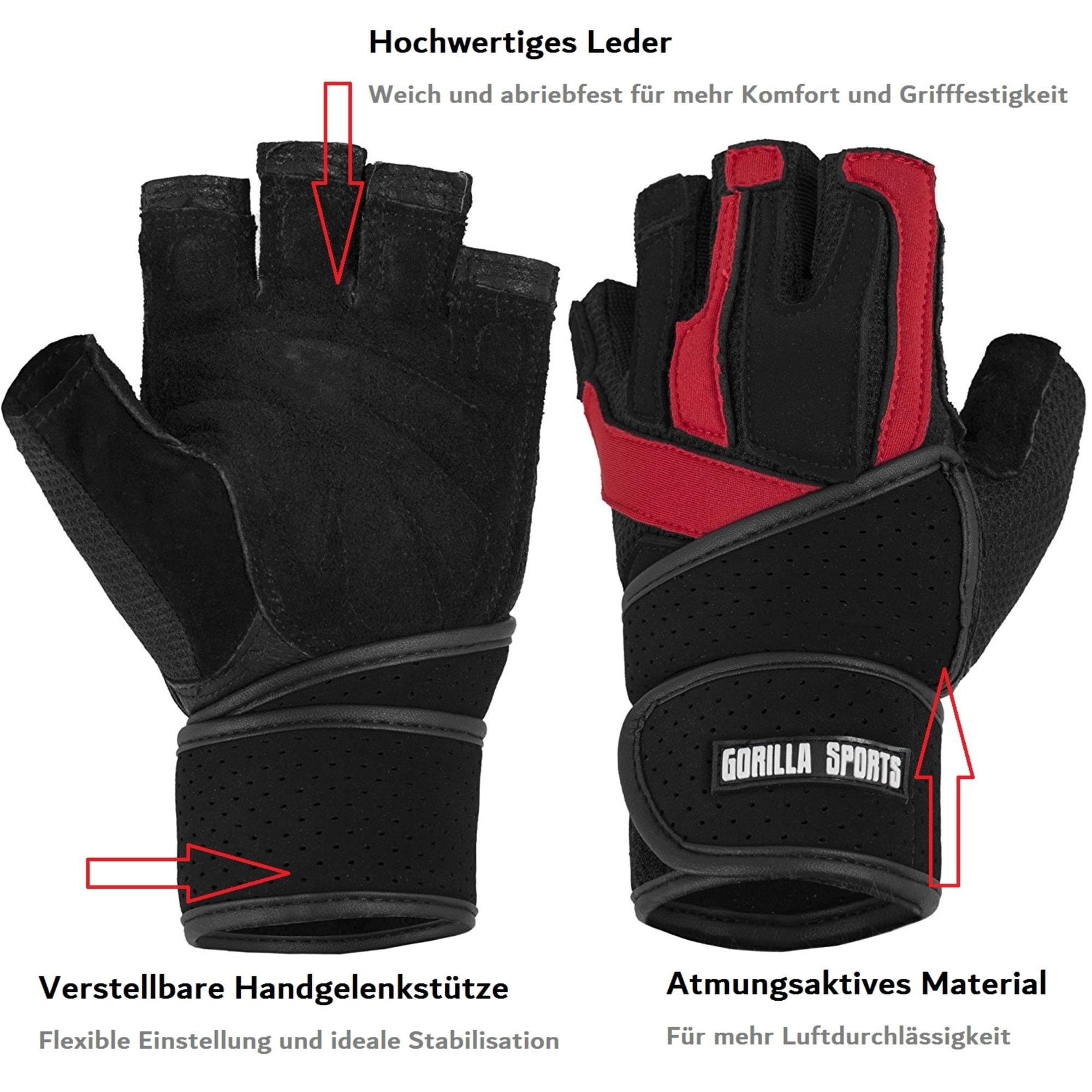 Trainingshandschuhe SPORTS Fitness Handschuhe mit Handgelenkstütze, - GORILLA Sporthandschuhe Leder,