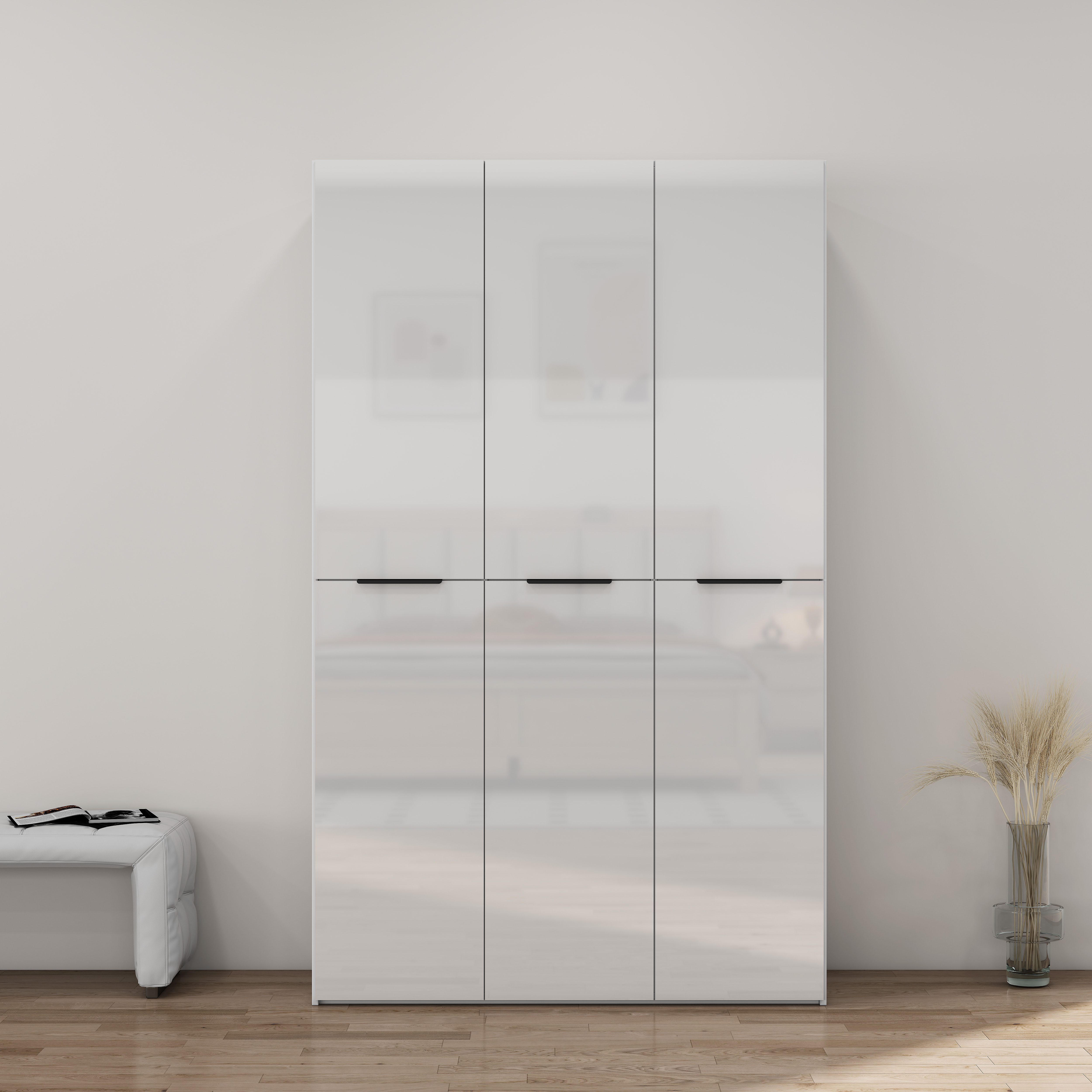 OTTO home Kleiderschrank Skyller Schlafzimmerschrank mit 3 Türen mit Hochglanzfronten Drehtürenschrank mit perfekter Innenausstattung, Breite 121 cm – Bild 3 von 5
