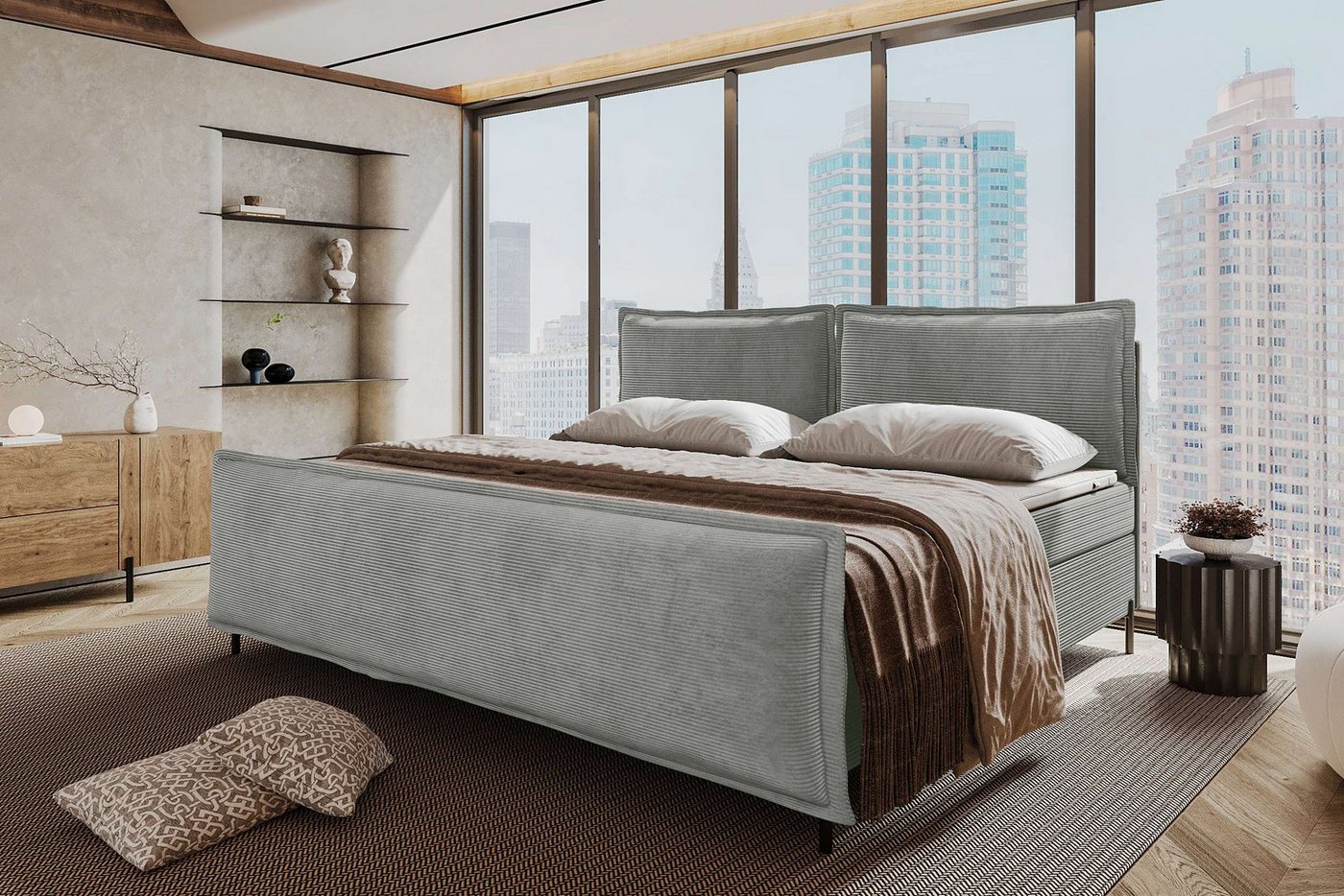 99rooms Boxspringbett Vero Plus Familienbett (Schlafzimmerbett, Bett), 220/240/260x200 cm, in Cord POSO, mit BFK-Matratze, Bettkasten